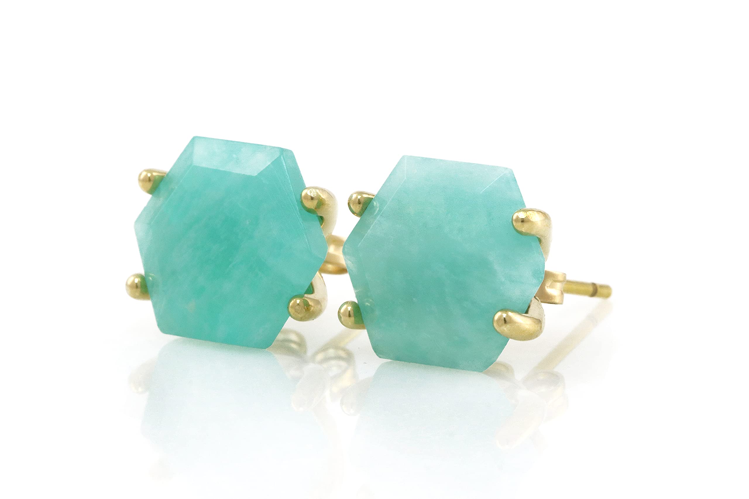 Hexagon Amazonite Stud Earrings - Handmade Crystal Jewelry for Women, Bridal & Fashion Statement - Gift Box Included | Perfect for Weddings, Parties & Everyday Wear