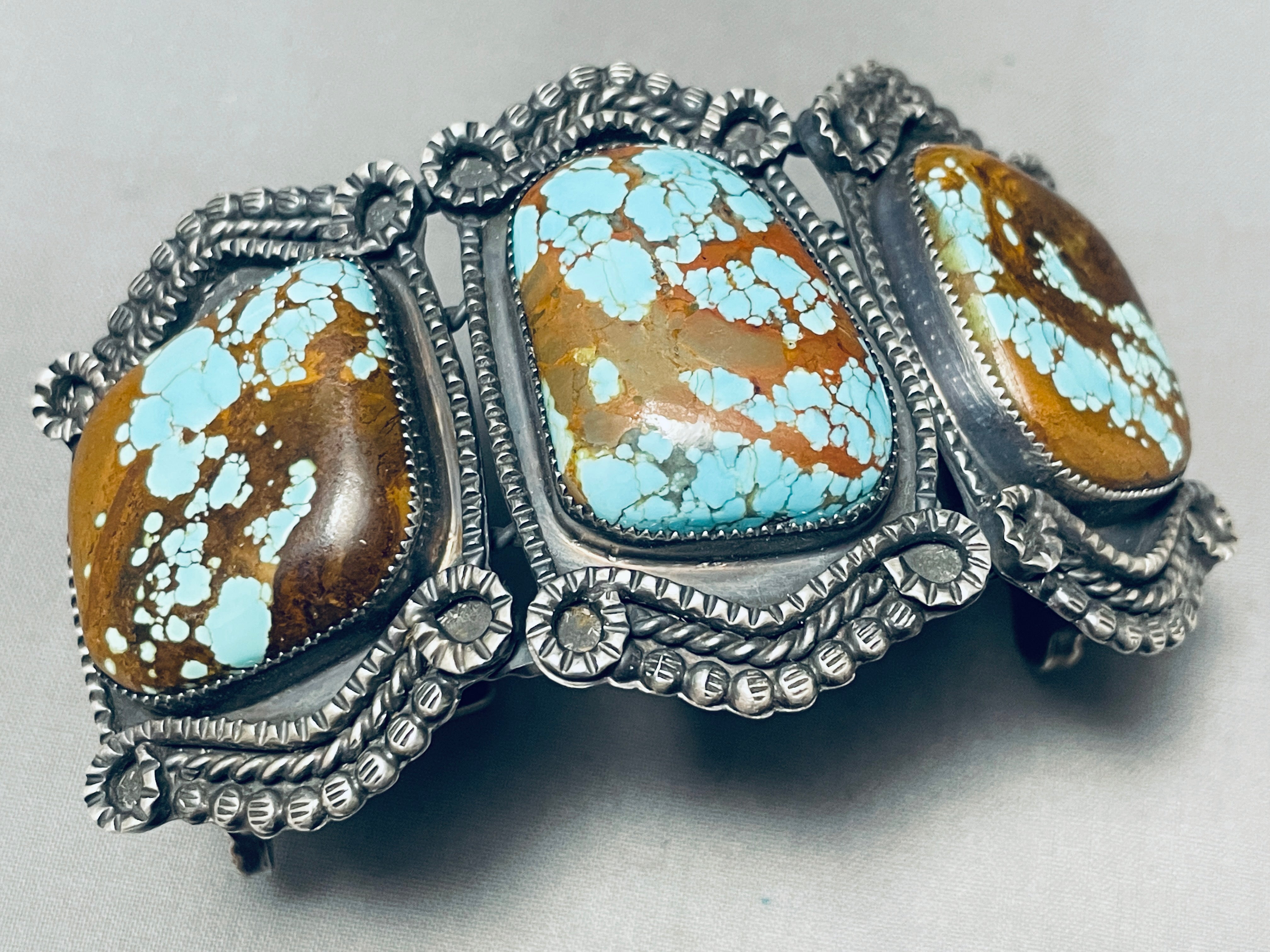 127 Grams Heavy Native American Navajo #8 Turquoise Sterling Silver Bracelet Cuff