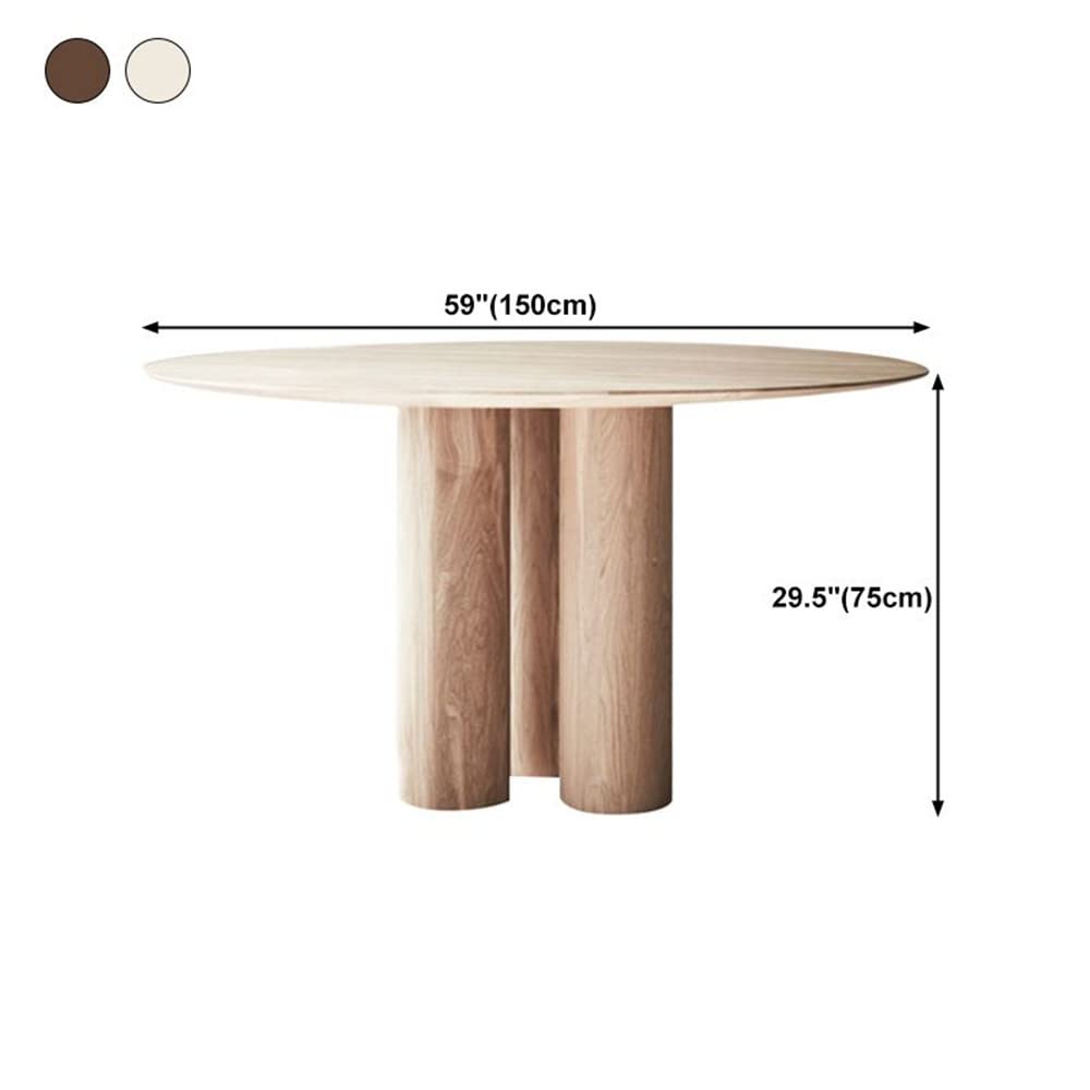 Modern Round Solid Wood Dining Table 59 Inch - Light Wood Circular Pedestal Table with 3 Legs for Kitchen, Dining Room & Living Room | Perfect for Family Meals, Coffee Breaks and Entertaining Guests
