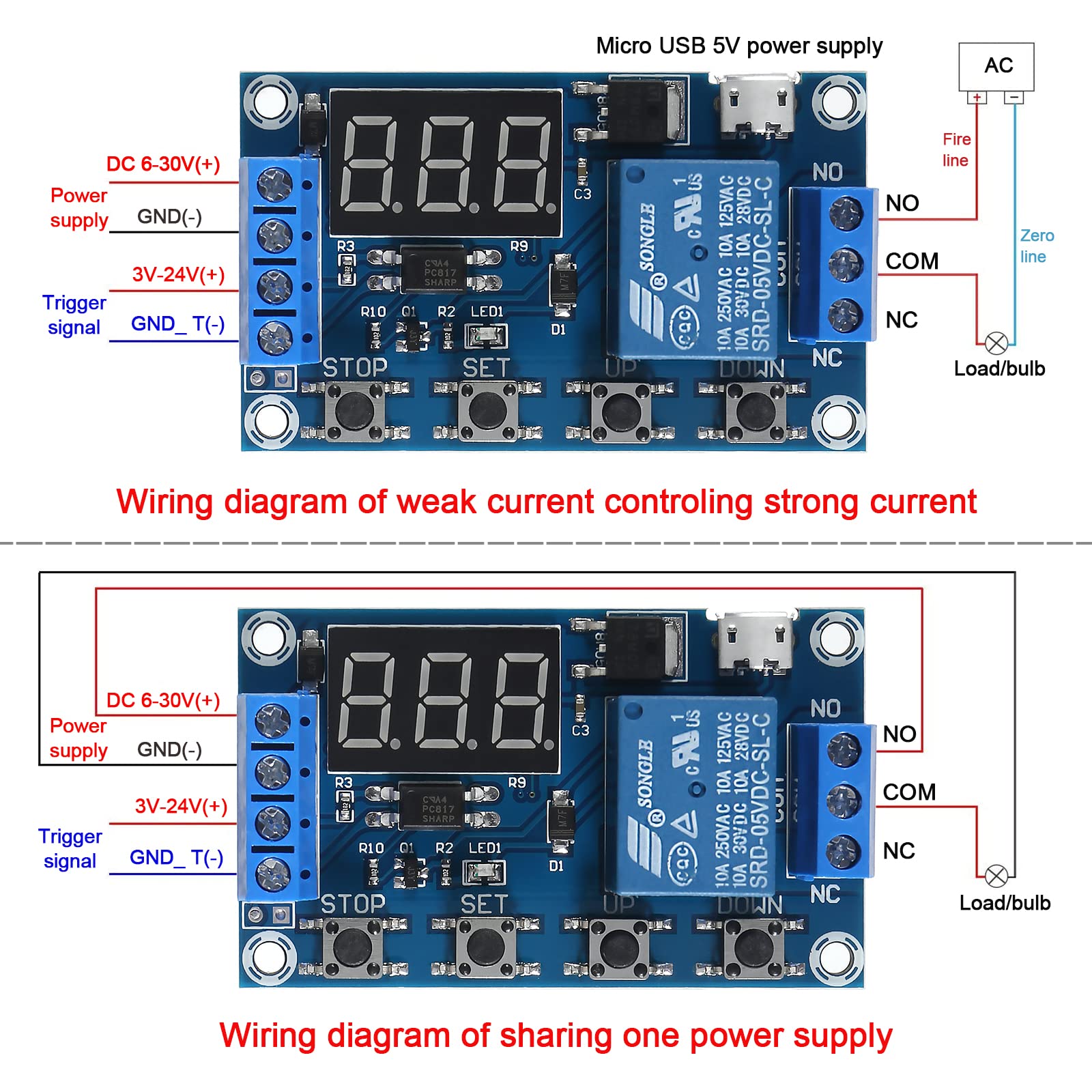 2PCS DC 6V-30V Digital Timer Relay Module with LED Display - Adjustable Trigger Cycle Delay Switch for Automation Control (Perfect for Home Automation, Industrial Equipment, and DIY Electronics Projects)