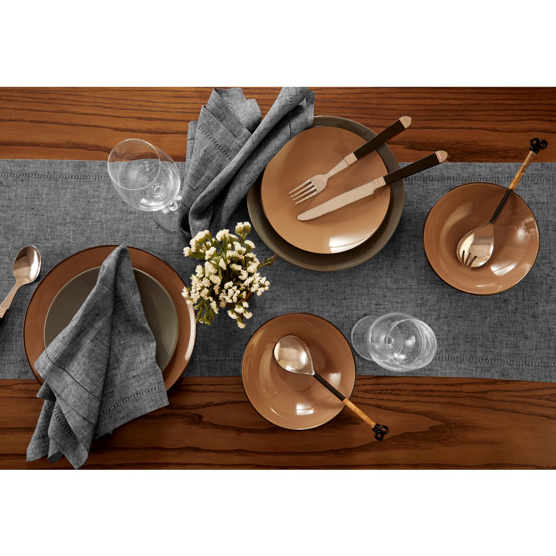 Solino 100% Linen Table Runner 14x60 Inch - Charcoal Grey for Coffee & Dresser Tables