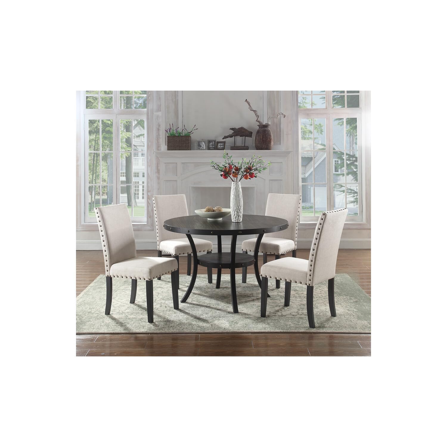 Best Master Darlington Solid Wood Dining Side Chairs Set of 2 - Antique Black Finish - Sturdy Wooden Kitchen Chairs for Dining Room, Breakfast Nook & Home Decor