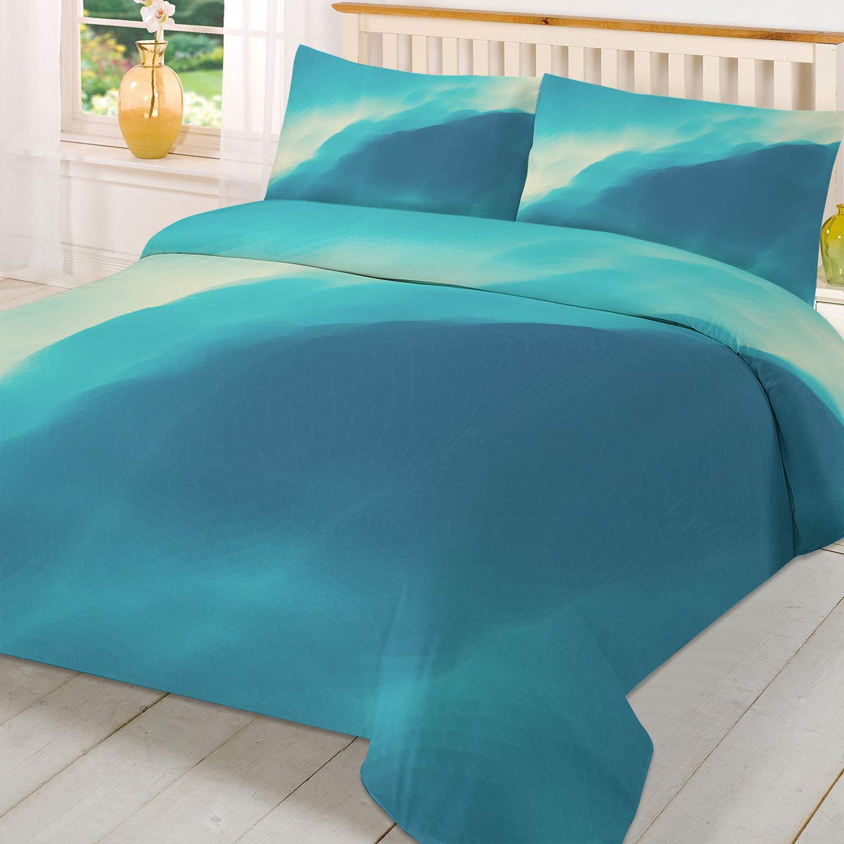 Luxury Full Size Duvet Cover Set - 3 Piece Ocean Waves Ombre Blue Cotton Bedding with Pillow Shams | Soft & Cozy Machine Washable Duvet Cover for Bedroom | Perfect for Coastal Decor, Guest Rooms & Master Bedroom Styling