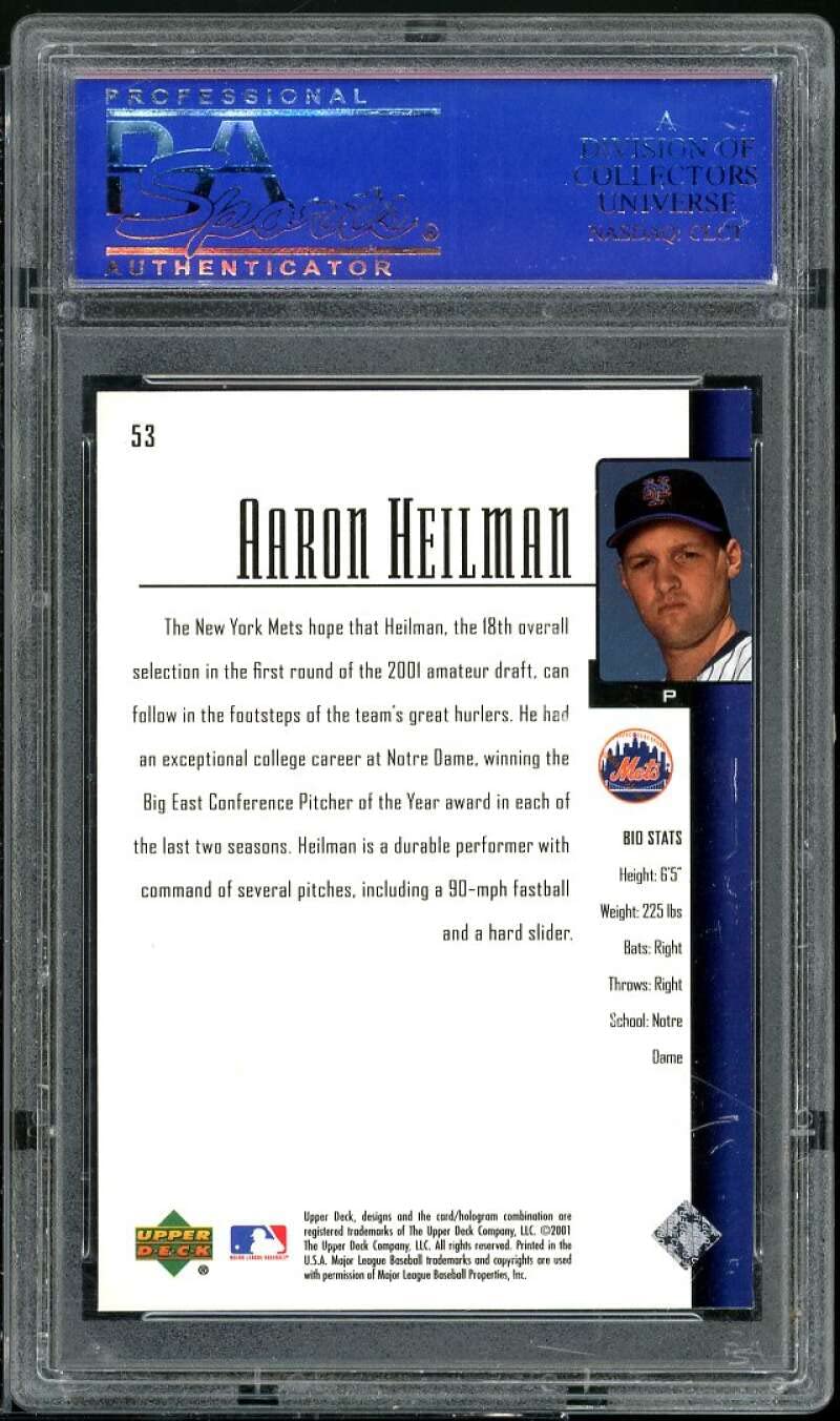 Aaron Heilman 2001 Upper Deck Prospect Premieres #53 Rookie Card PSA 10 - Perfect for Baseball Memorabilia Collectors and Sports Fans Display