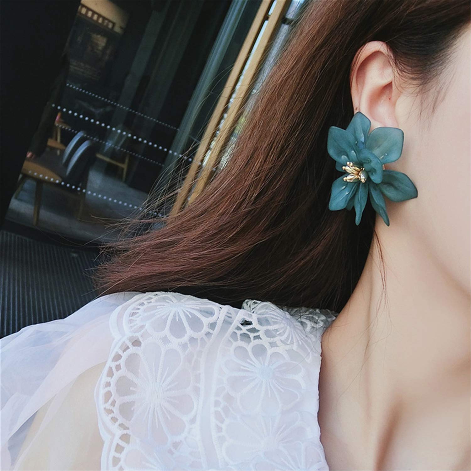 Handmade Bohemian Matte Resin Flower Stud Earrings - Elegant Acrylic Flower Petal Dangle Drop Earrings for Women | Unique Statement Jewelry Gifts for Birthday, Wedding & Special Occasions