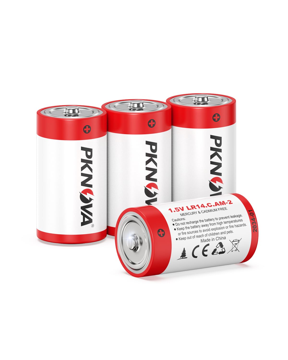 4 Pack C Batteries 1.5V LR14 Alkaline - Long Lasting Power for Flashlights, Toys, Clocks & Household Devices - Bulk Batteries for Home & Office Use