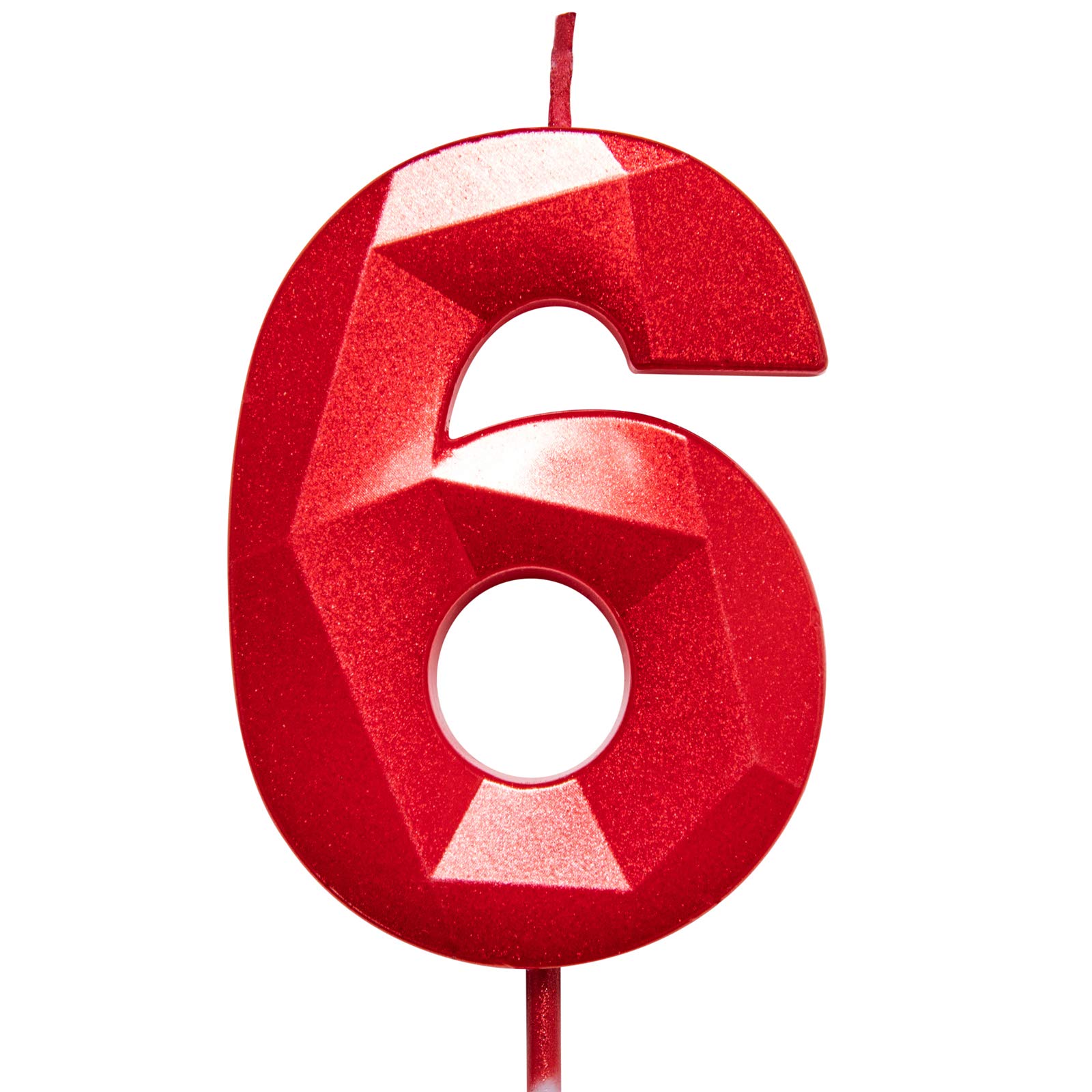2.75 Inch Tall 3D Diamond Shaped Bright Red Number 6 Birthday Candles - Cake Topper Decorations for Adult & Kids Parties, Family Baking Celebrations | Perfect for Birthday Cakes, Cupcakes, and Dessert Decor