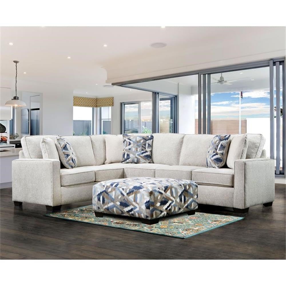 Furniture of America Yahse Contemporary Chenille Upholstered Sectional Sofa in Ivory - Modern Living Room Seating for Home & Office