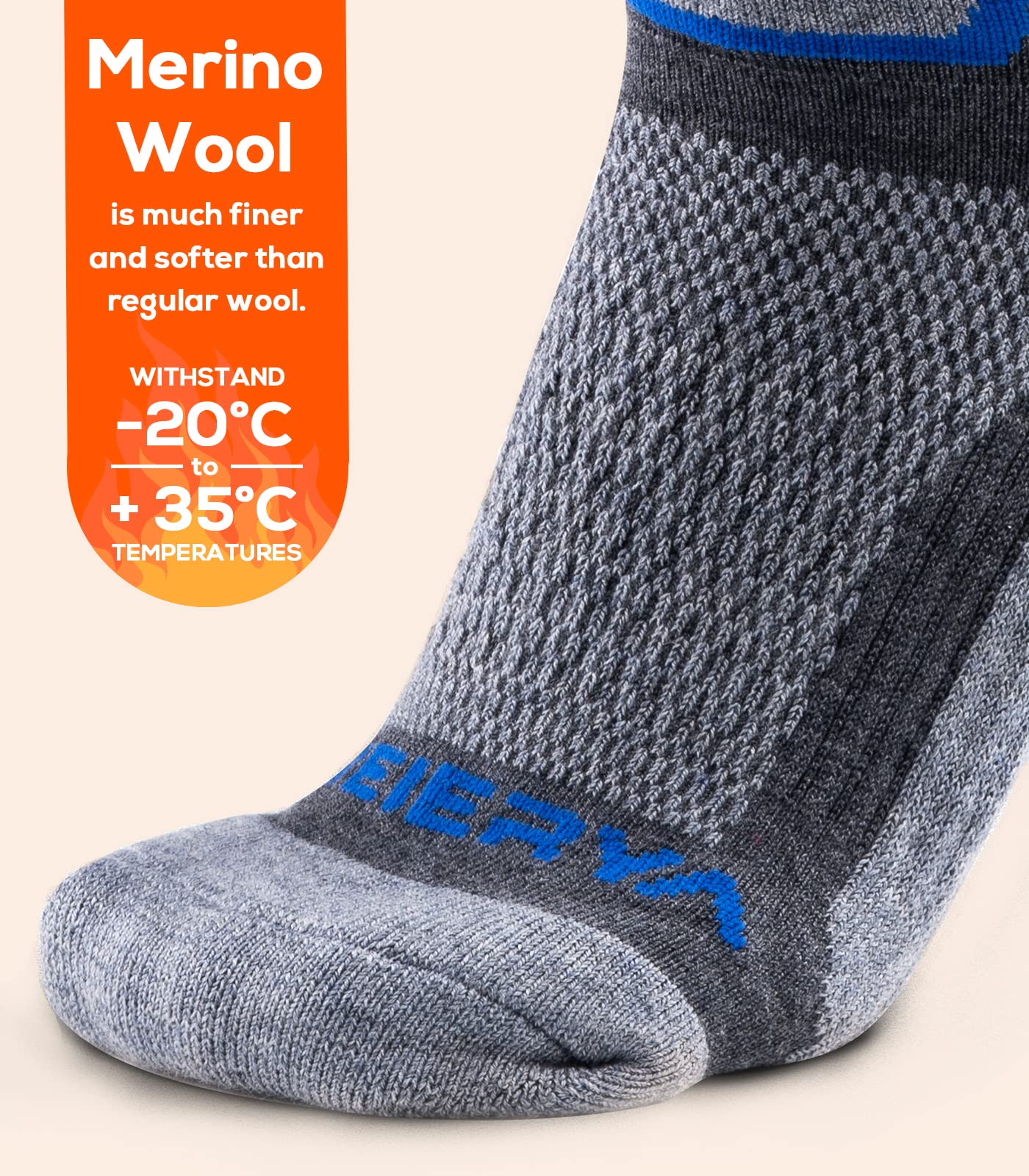 Premium Merino Wool Ski Socks for Men & Women - Warm Thermal Knee-High Winter Snowboarding Socks (3-Pack) - Perfect for Skiing, Snowboarding & Cold Weather Outdoor Activities