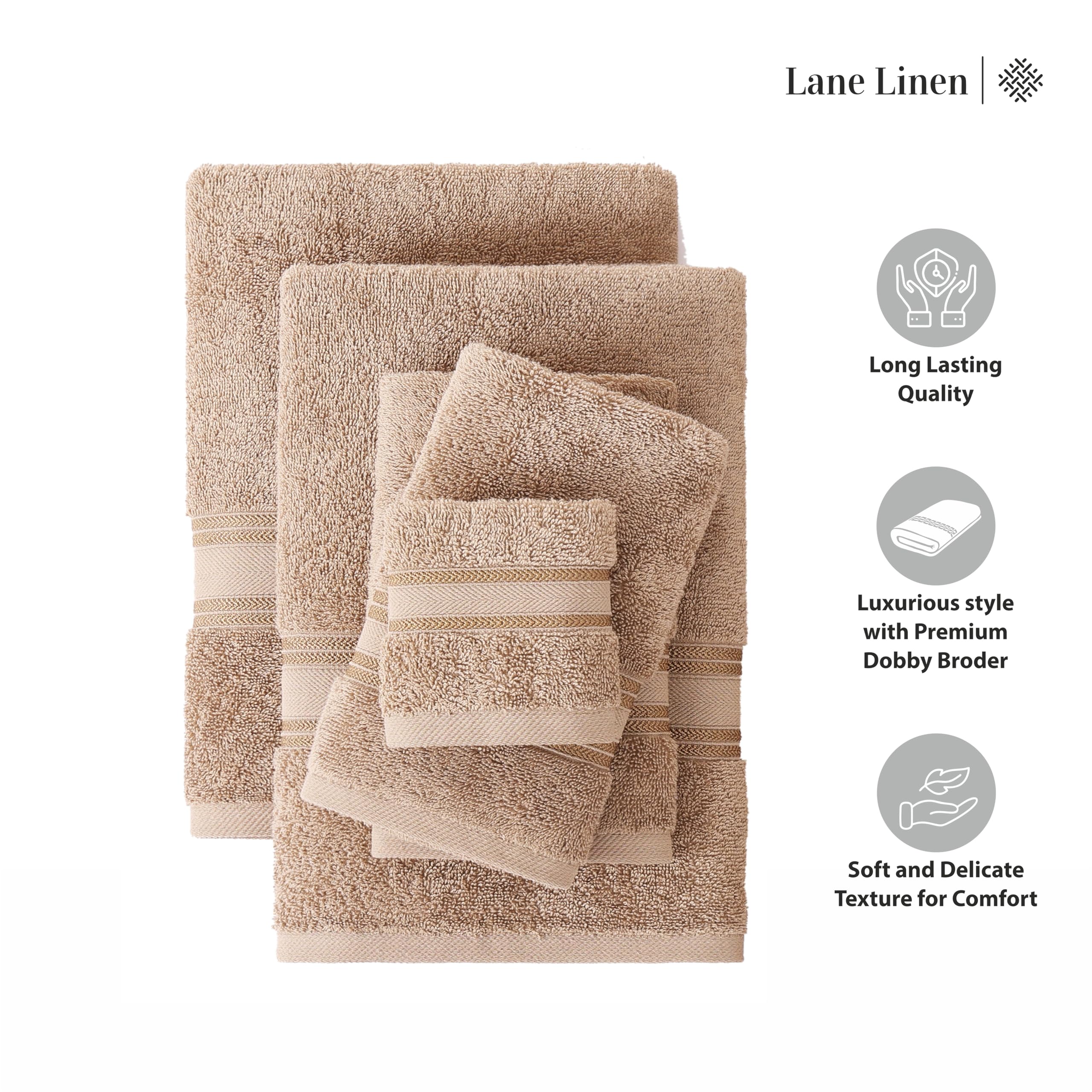Premium 18-Piece Bath Towel Set - 100% Cotton Super Absorbent Hotel Quality Bathroom Towels (6 Bath, 6 Hand, 6 Washcloths) - Taupe - Luxury Spa & Guest Bathroom Essentials for Home & Hotels