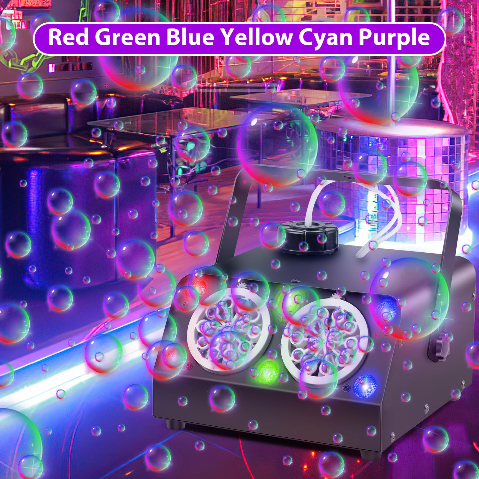 VStoy Wireless Remote Control Double Nozzle Bubble Machine with 6 RGB LED Lights - 120,000 Bubbles Per Minute, Metal Shell - Perfect for Kids Birthday Parties, Weddings, Halloween Events, Outdoor Gatherings & Backyard Fun