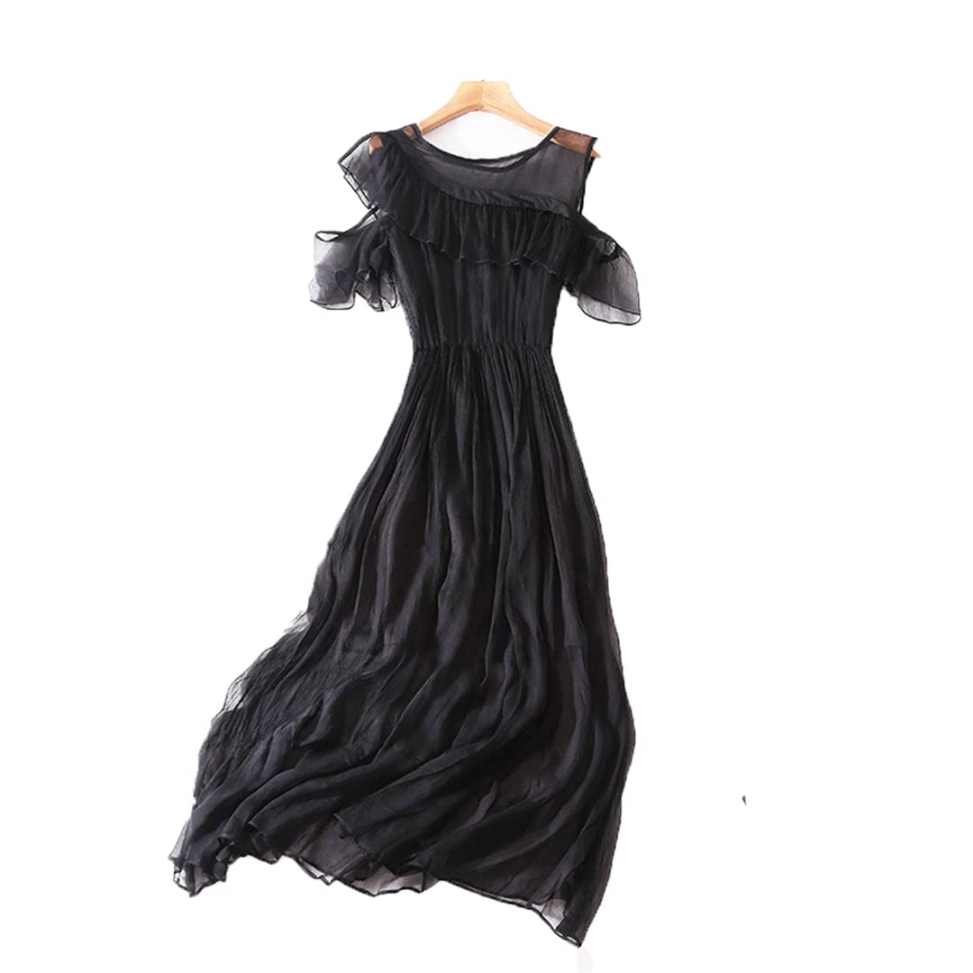 Vintage Elegant Women's 100% Pure Silk Summer Maxi Dress - Perfect for Beach Vacations, Garden Parties & Formal Occasions