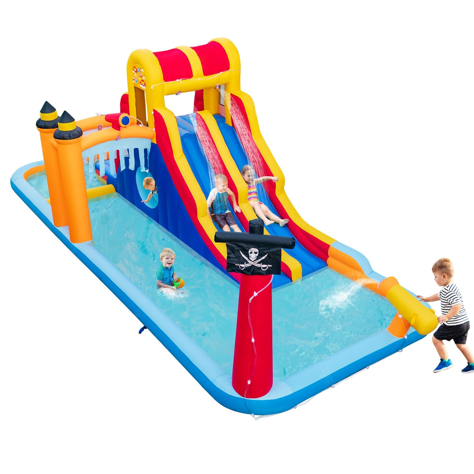 BOUNTECH 23x10FT Inflatable Water Slide Park - Dual Racing Slides, Climbing Wall & Hide & Seek Cave for Kids | Outdoor Blow Up Water Slides for Backyard Parties, Summer Fun & Birthday Gifts | Perfect for Family Gatherings, Pool Parties & Outdoor Adventures