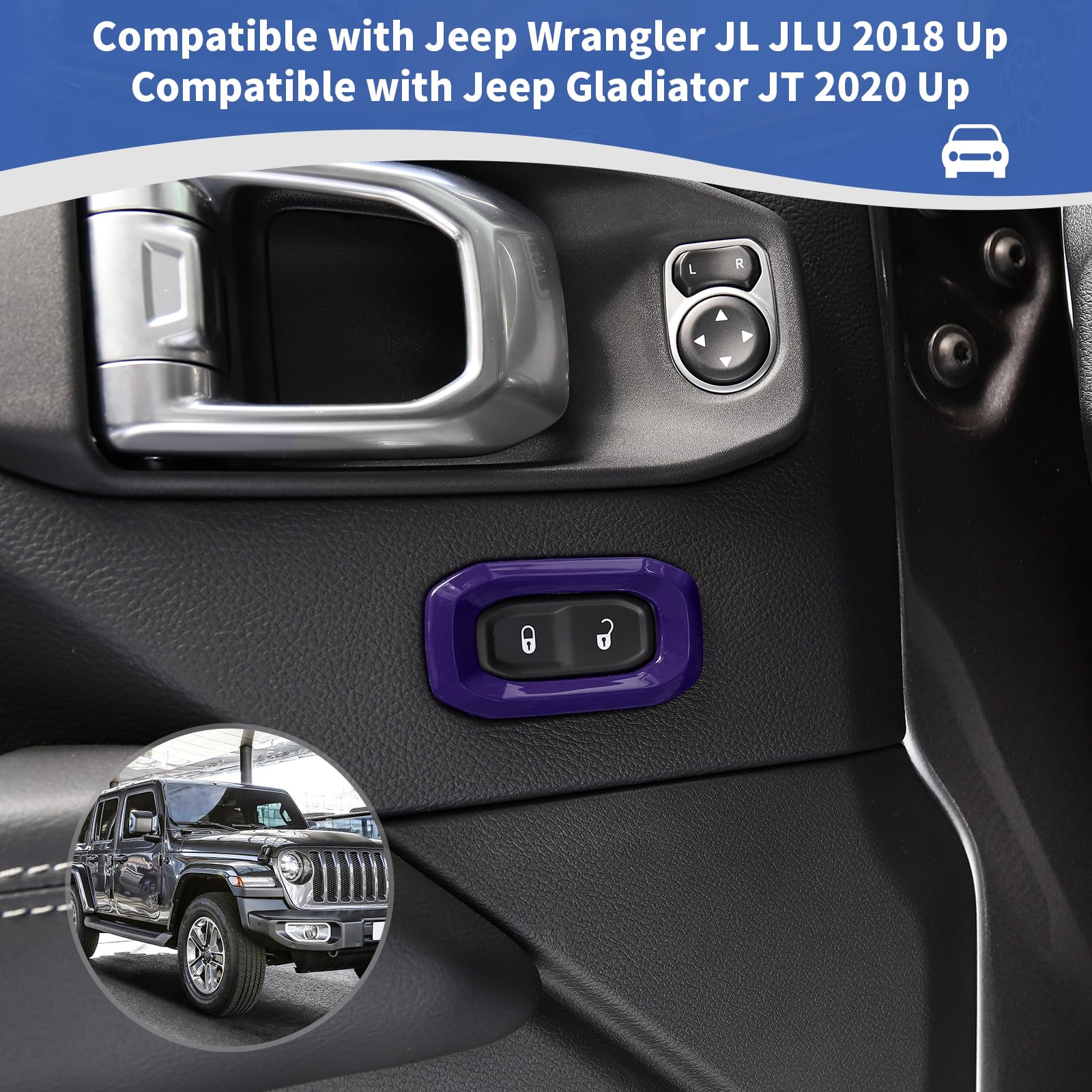 RT-TCZ Purple Door Lock Switch Button Trim Cover for Jeep Wrangler JL JLU & Gladiator JT (2018-2024) - Interior Accessories (2pcs) - Enhance Your Ride's Style & Protection