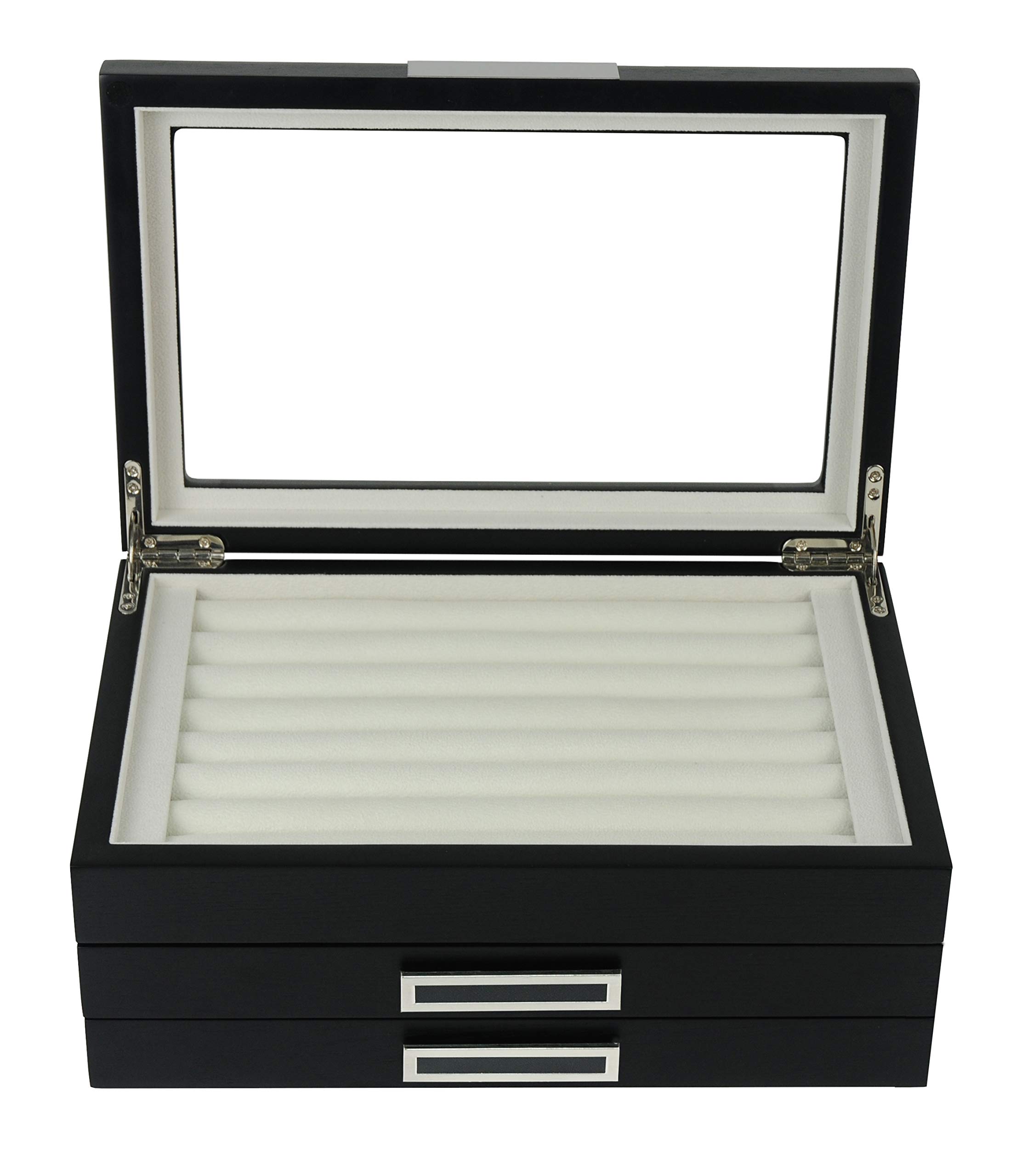 Personalized Black Ebony Wood Cufflink Case & Ring Storage Organizer - Stainless Steel Engravable Jewelry Box for Men - Holds 108 Cufflinks - Perfect Gift for Weddings, Anniversaries & Formal Events