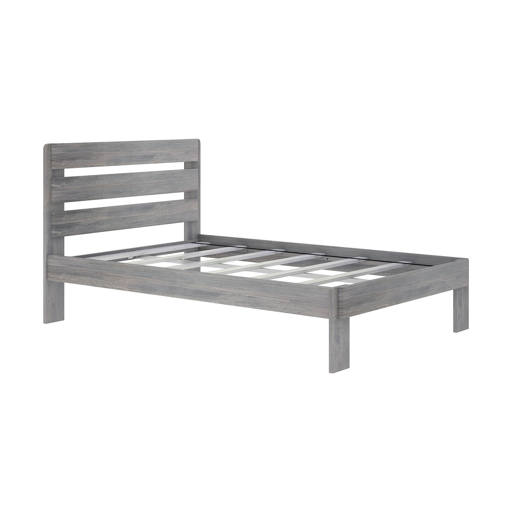 Max & Lily Modern Farmhouse Full Size Platform Bed with Plank Headboard in Driftwood Finish - Perfect for Bedroom, Guest Room & Farmhouse Style Home Decor