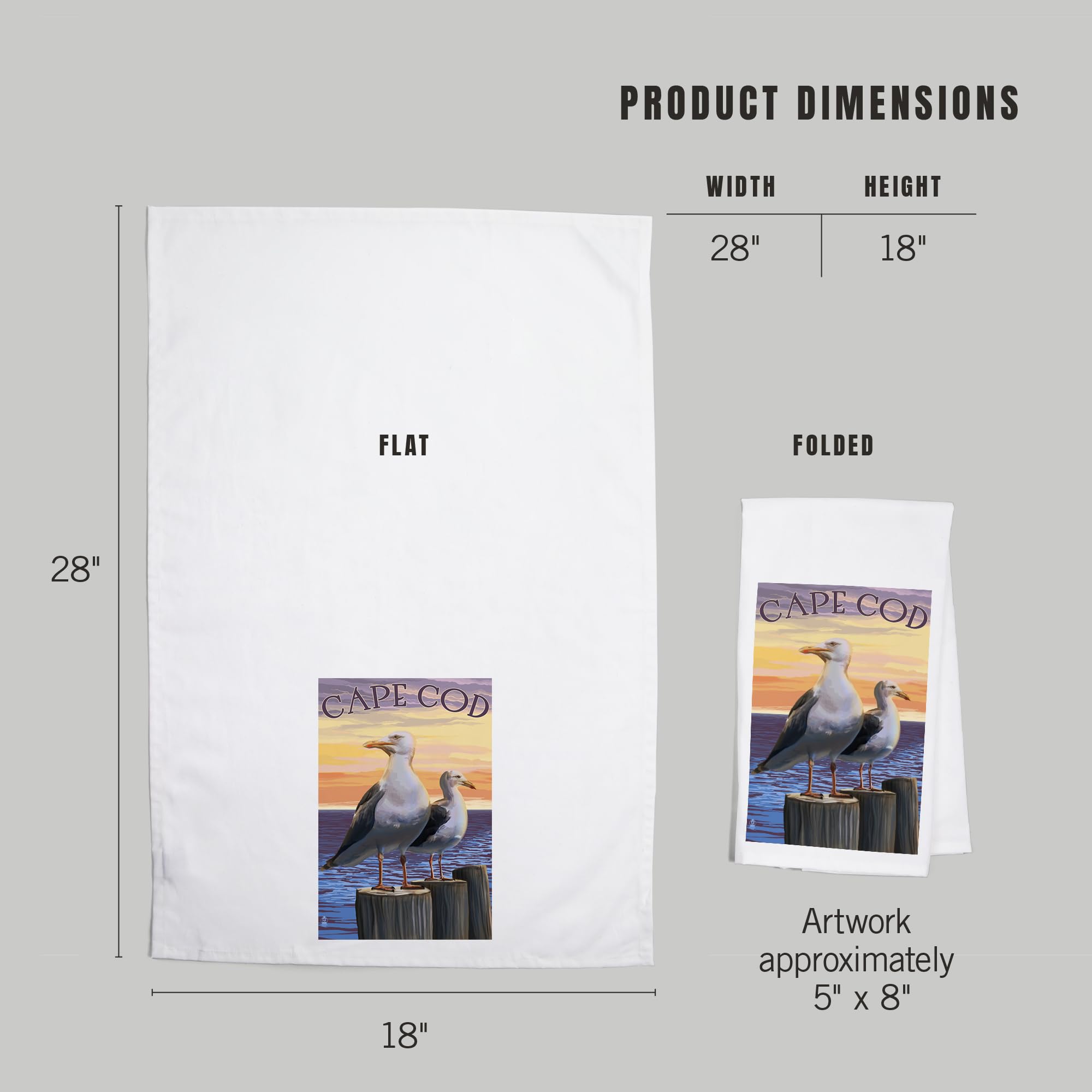 **Lantern Press Cape Cod Massachusetts Seagulls 100% Cotton Tea Towel - Decorative Hand Towel for Kitchen, Bathroom & Home Decor - Perfect for Gifts, Dish Drying & Coastal Themed Decor**