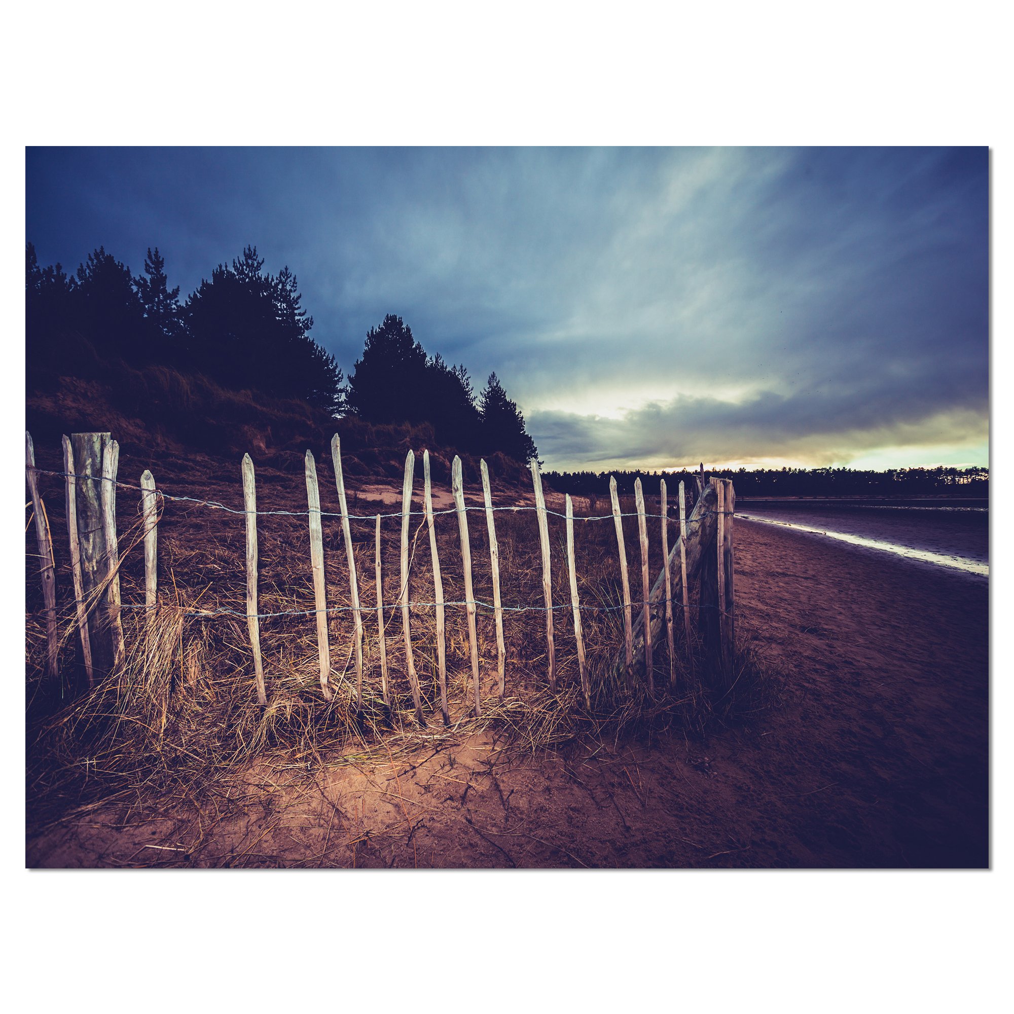 Sunset Beach Fence Landscape Canvas Art Print - Coastal Wall Decor for Living Room, Bedroom & Office