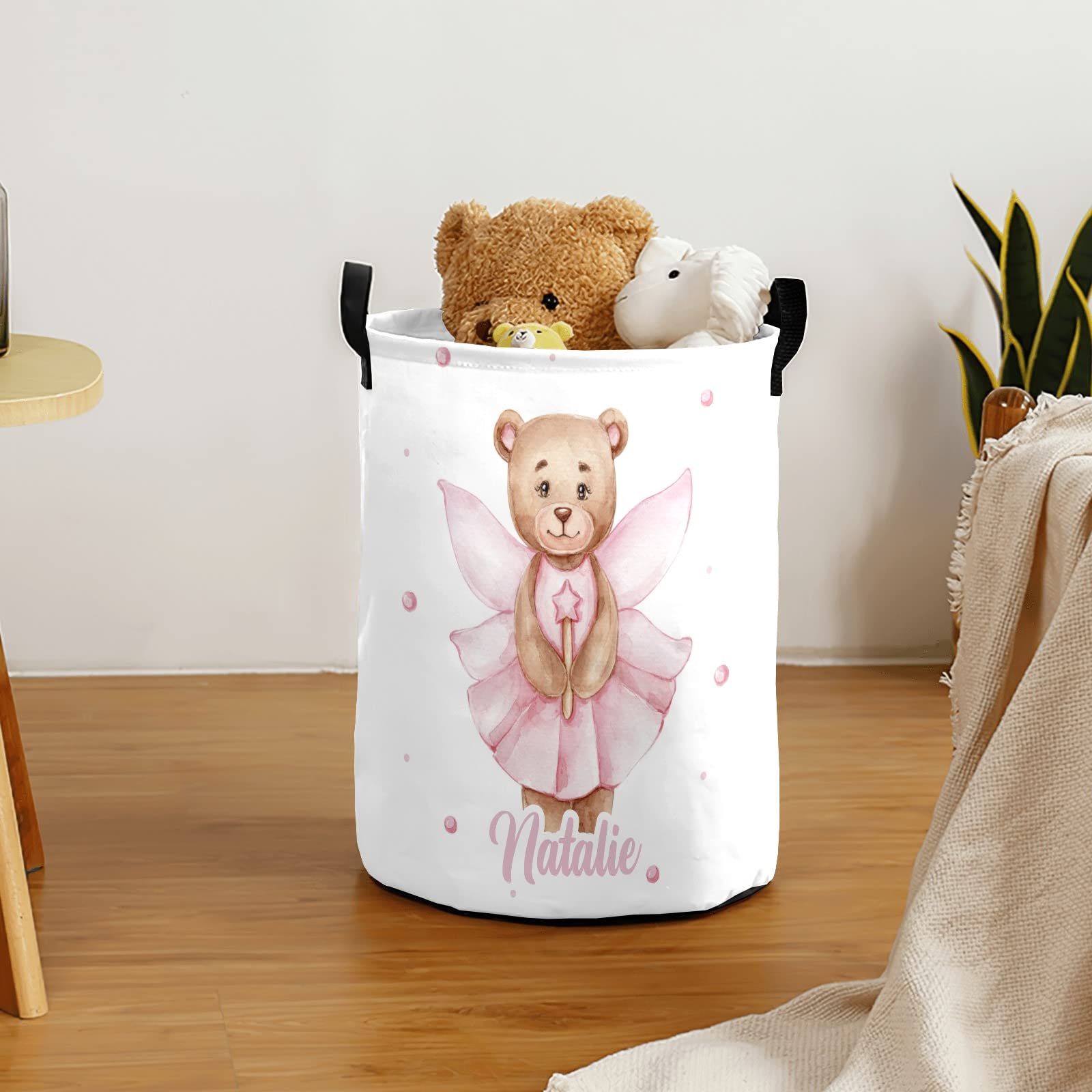 Personalized Ballet Bear Laundry Hamper - Waterproof & Collapsible Clothes Basket with Handles (19.7