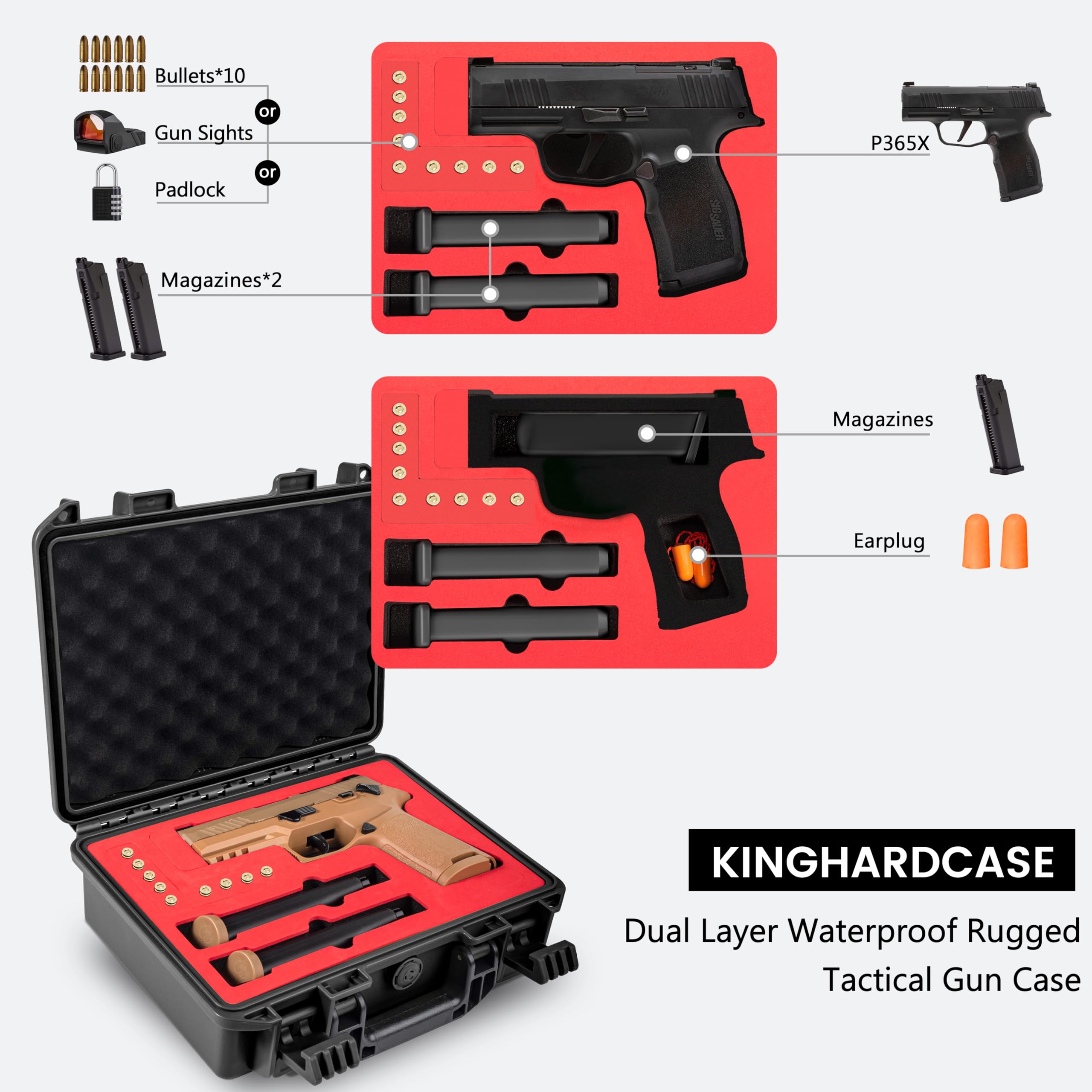 **SIG SAUER P322 & P365 Waterproof Lockable Hard Pistol Case with Pre-Cut Foam - TSA Approved Firearm Travel Case for Handguns (No Optics) - Ideal for Air Travel, Range Storage & Secure Transport**