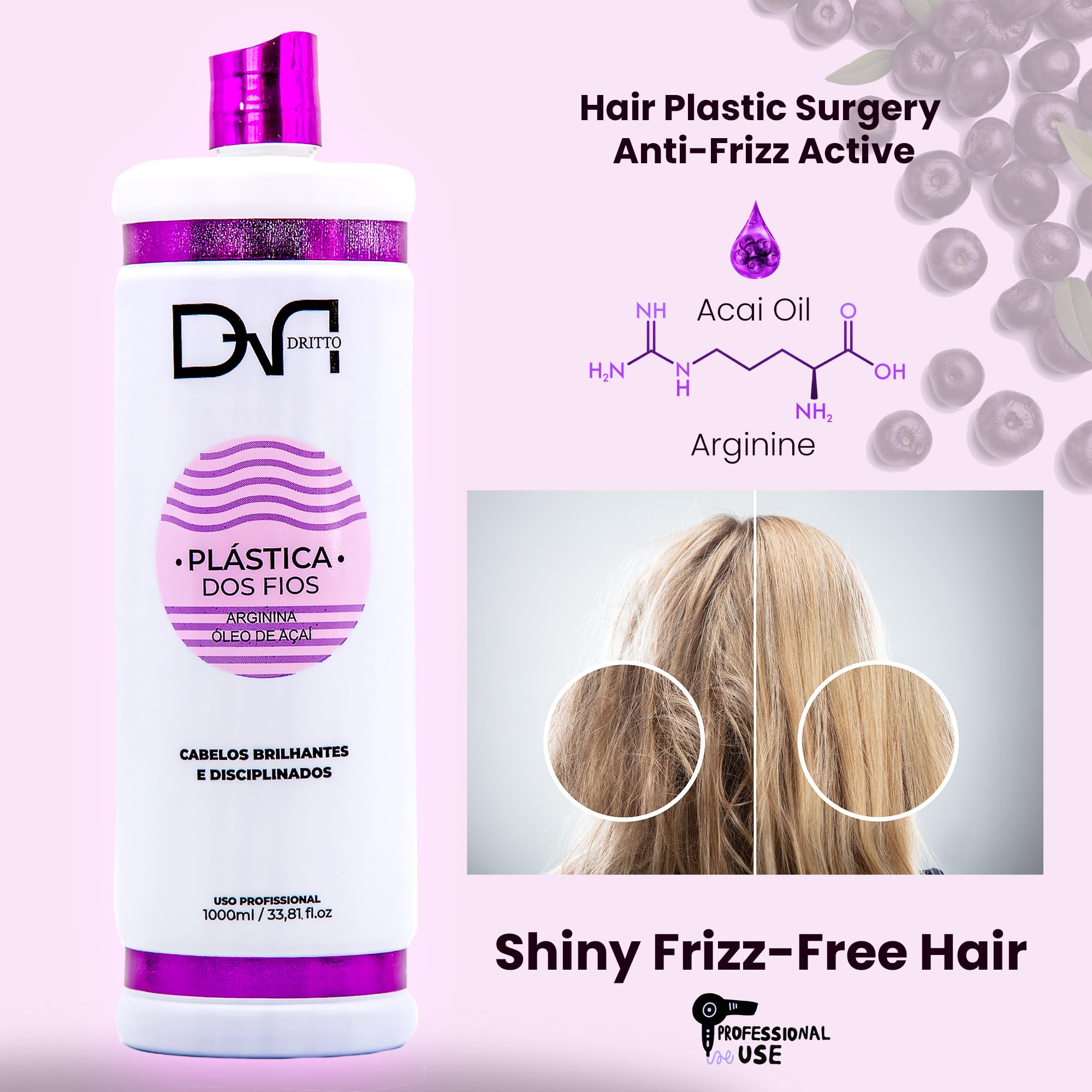 Brazilian Keratin Hair Treatment - Formaldehyde-Free Anti-Frizz Smoothing System for Thin & Blonde Hair - Professional Salon Use with Acai Oil & Arginine - Perfect for Damaged Hair Repair & Daily Frizz Control at Home or Salon
