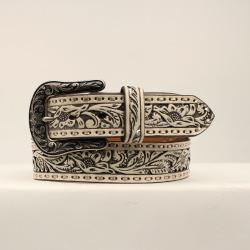 Ariat Women's White Pierced Silver Glitter Western Belt - Stylish Cowgirl Fashion Accessory for Rodeo, Concerts & Everyday Wear