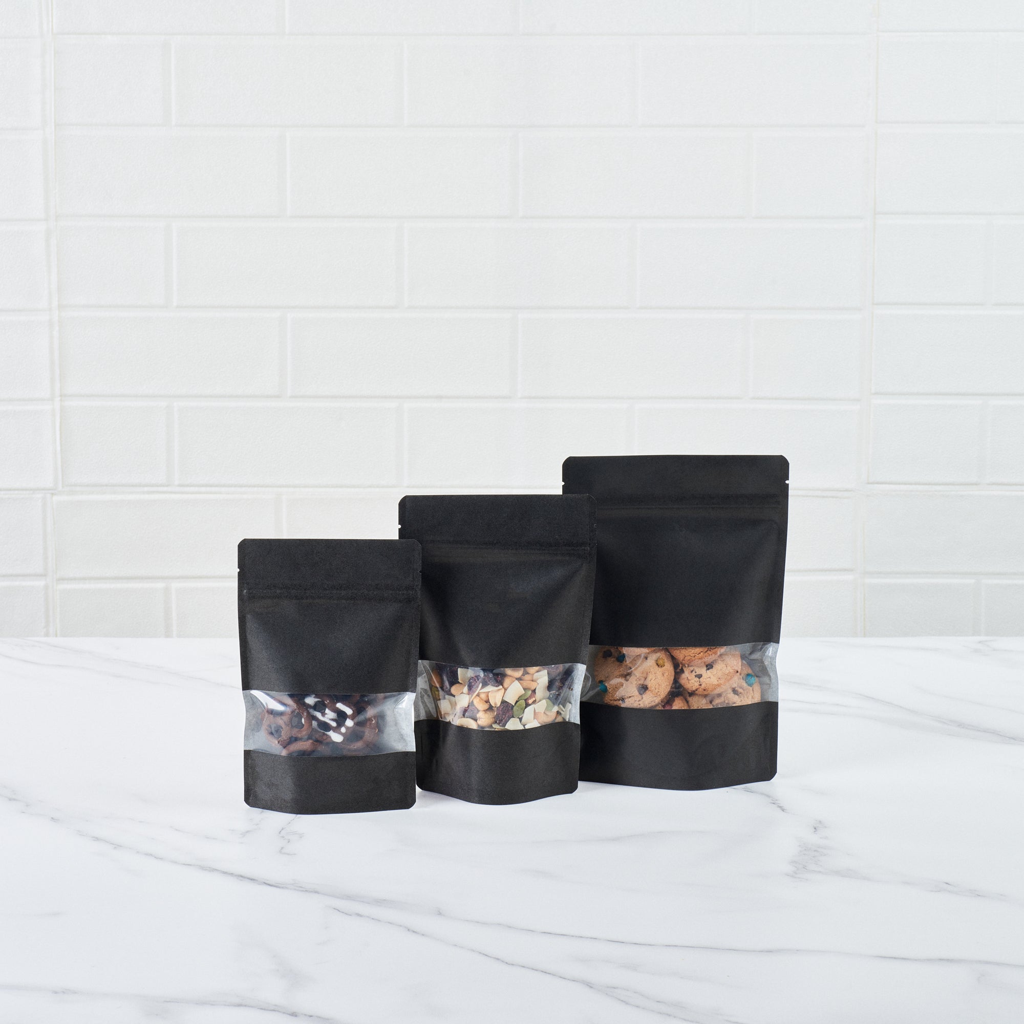 Black Plastic Medium Window Bags - Heat Sealable 8 x 5 x 1.75 Inches - Pack of 100 for Food Packaging, Retail Display & Storage | Durable Resealable Bags for Bakery, Candy, Crafts & Small Items