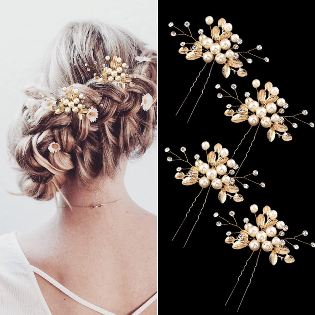 4 Pcs Bridal Pearl Hair Pins - Elegant Wedding Hair Accessories for Women & Girls - Perfect for Bridal Showers, Weddings, and Special Occasions