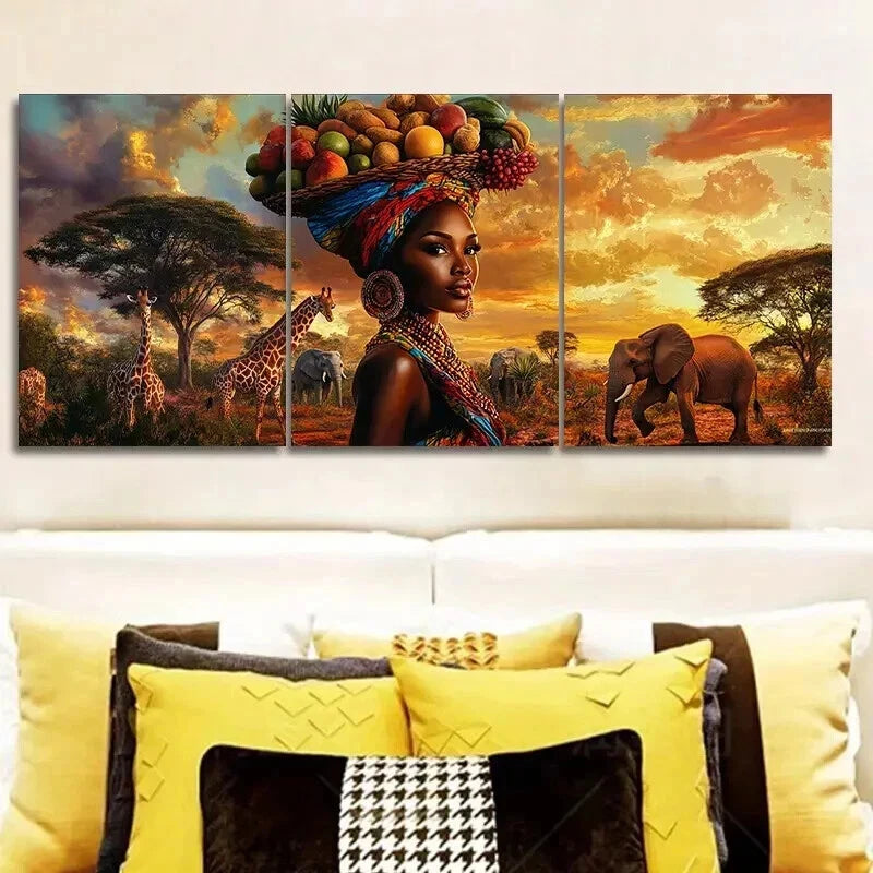 3-Piece African Beauty Canvas Wall Art Set - Framed 50x70cm High Quality Print | 100% Australian Made | Ready to Hang | Perfect for Living Room, Bedroom & Office Decor