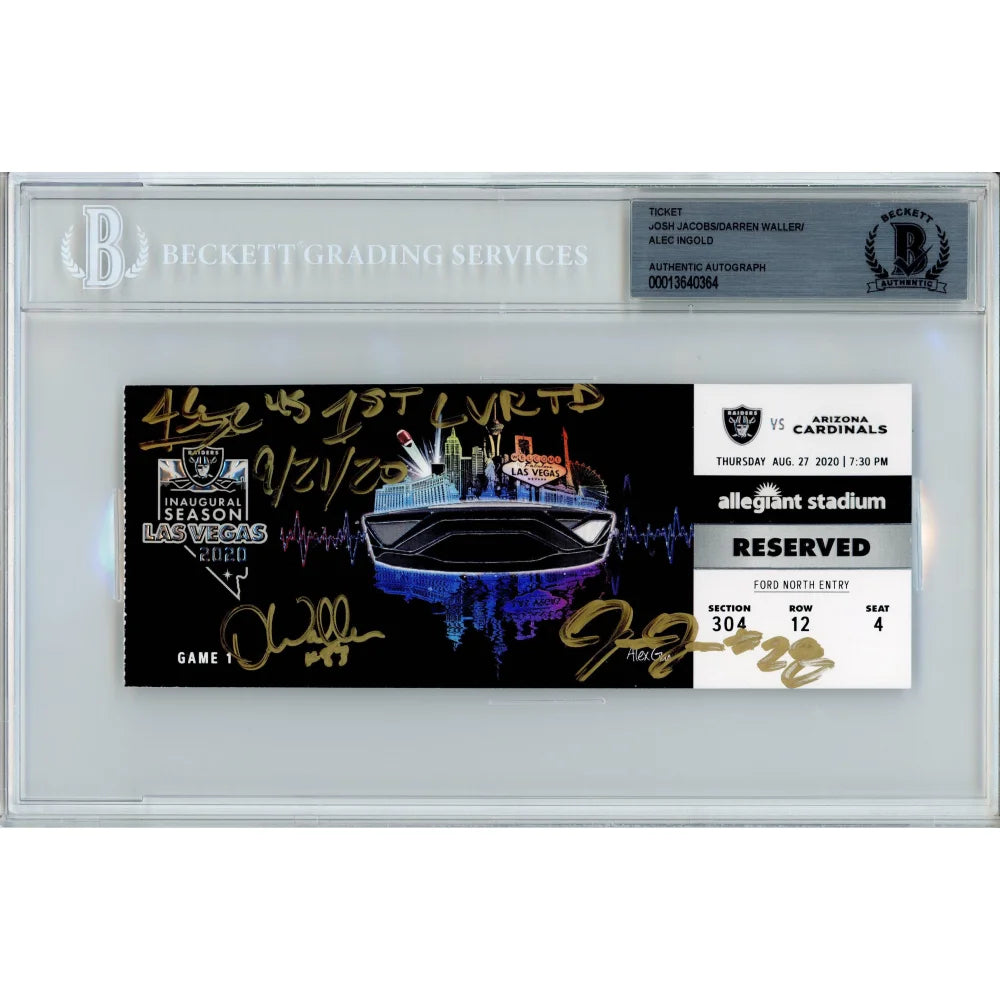 Authentic Las Vegas Raiders 2020 Season Signed Memorabilia - Darren Waller, Josh Jacobs & Alec Ingold Game Ticket with BAS COA - Perfect for NFL Fans, Sports Collectors & Raiders Memorabilia Displays