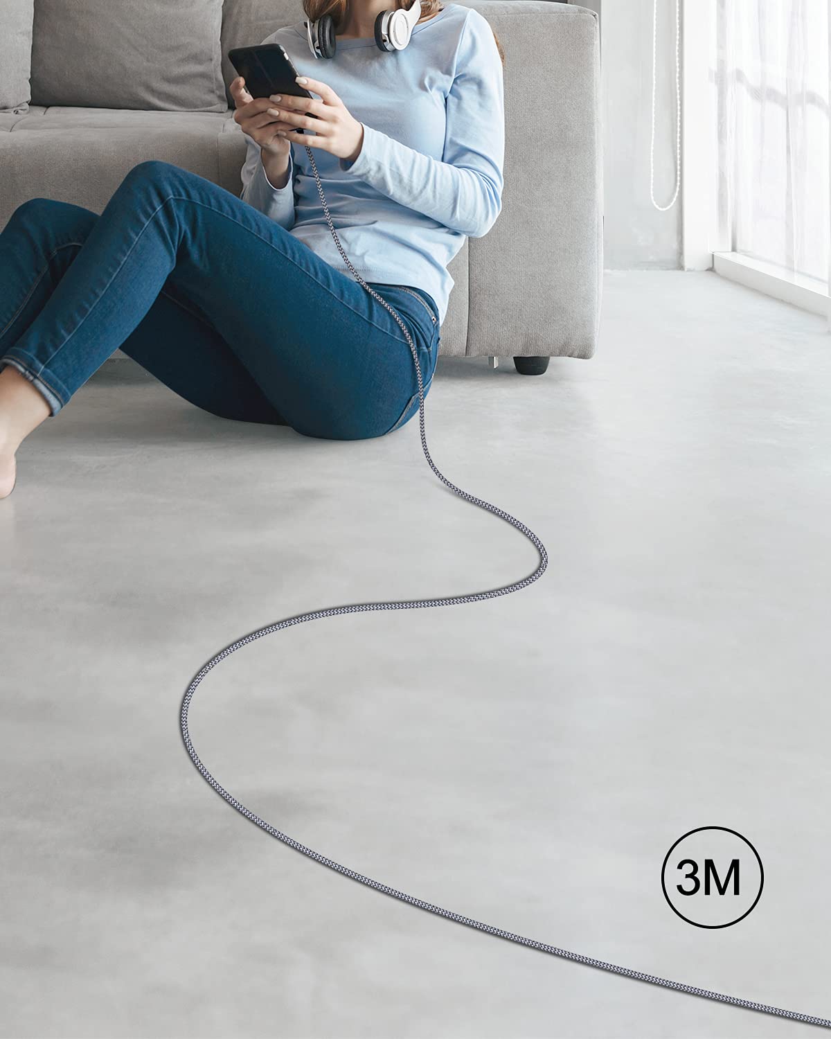CLEEFUN 10ft USB C Cable 2-Pack, Fast Charging USB-C to USB-A Braided Cord for PS5 Controller, iPhone 15/16 Pro, Samsung Galaxy S24/S23/S22/S21/S20/S10/S9/S8, A51/A52/A53/A70 - Durable Grey Nylon - Perfect for Gaming, Travel & Home Charging