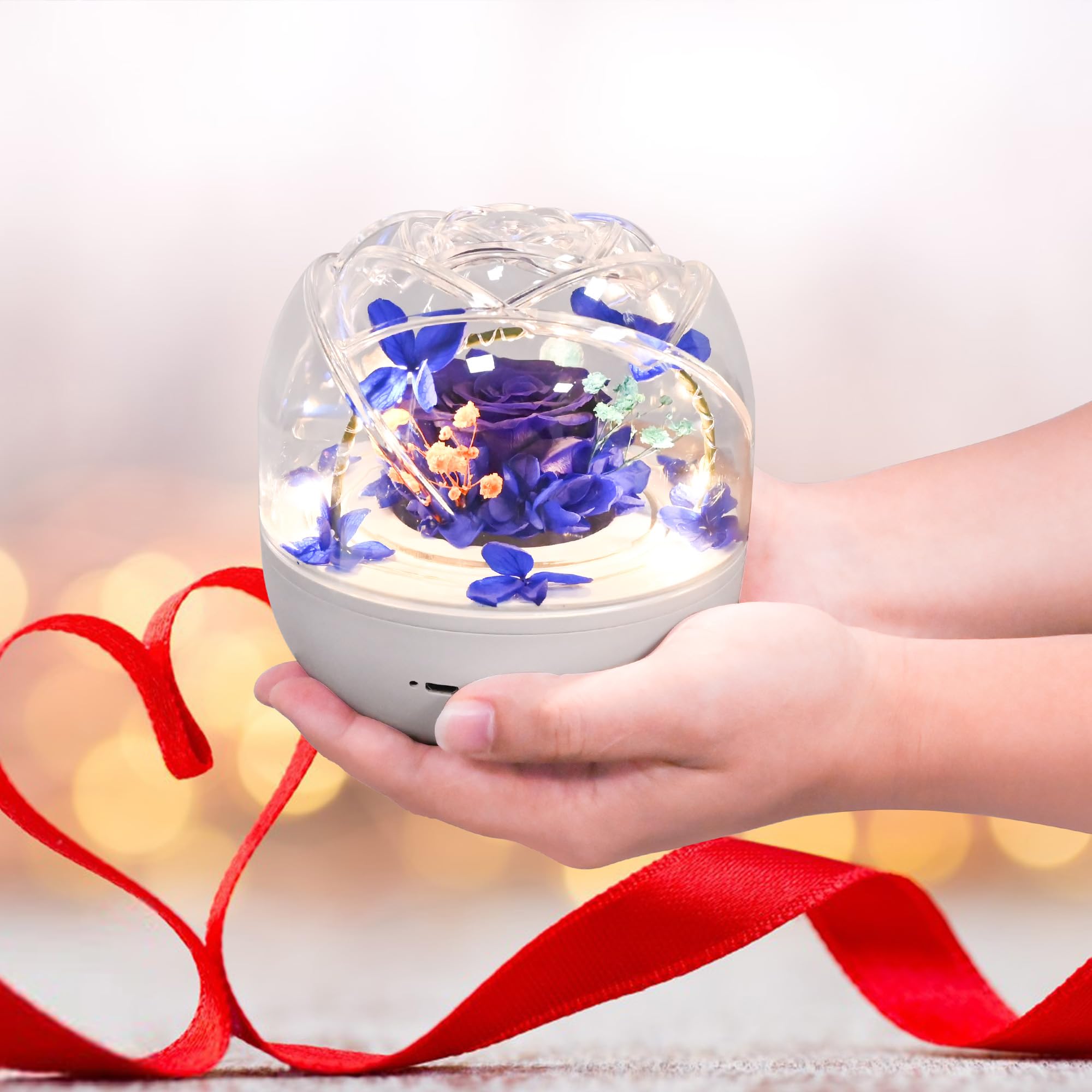 QUELIEN Preserved Rose with LED Light - Eternal Flower Gift for Mom, Women, Valentine's Day, Anniversary, Birthday, Mother's Day, Wedding (Blue) - Perfect for Home Decor, Romantic Surprises & Special Occasions
