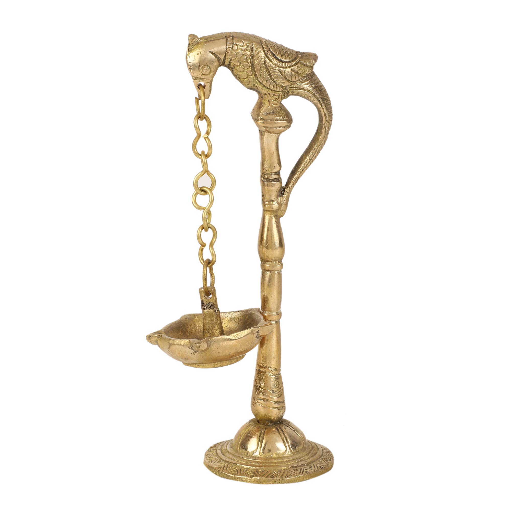 GURU JEE™ Brass Pooja Lamp - Handcrafted Parrot Design Oil Wick Diya for Hindu Worship | Religious Home Decor, Fengshui Gift & Spiritual Showpiece (Perfect for Puja Rituals, Temple Decor & Meditation Spaces)
