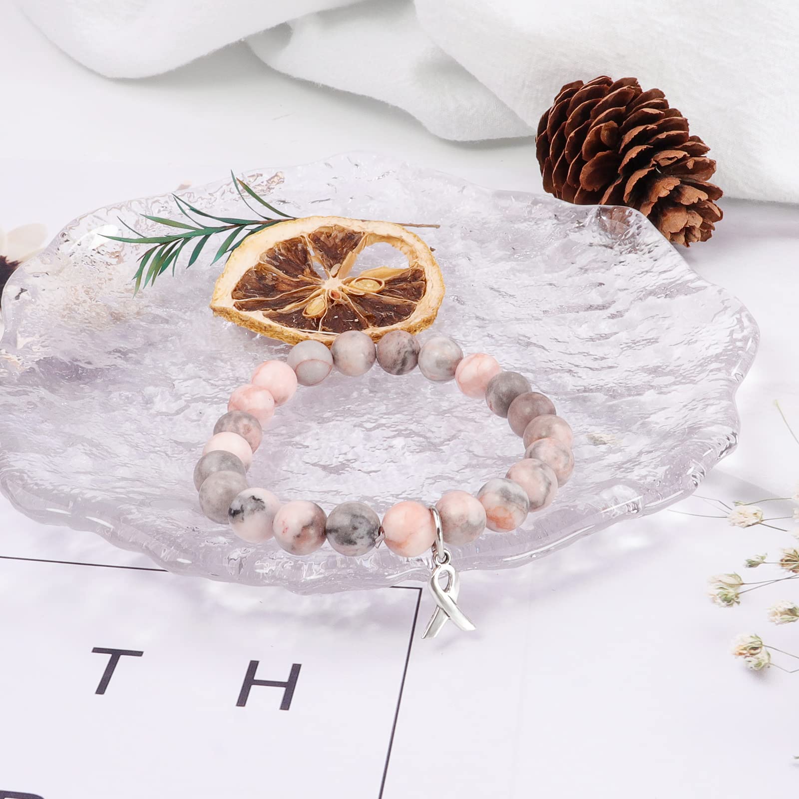 Breast Cancer Awareness Bracelets for Women - Natural Stone Beaded Inspirational Jewelry Gifts for Sister, Best Friend & Girls | Support Survivors, Show Solidarity & Spread Hope