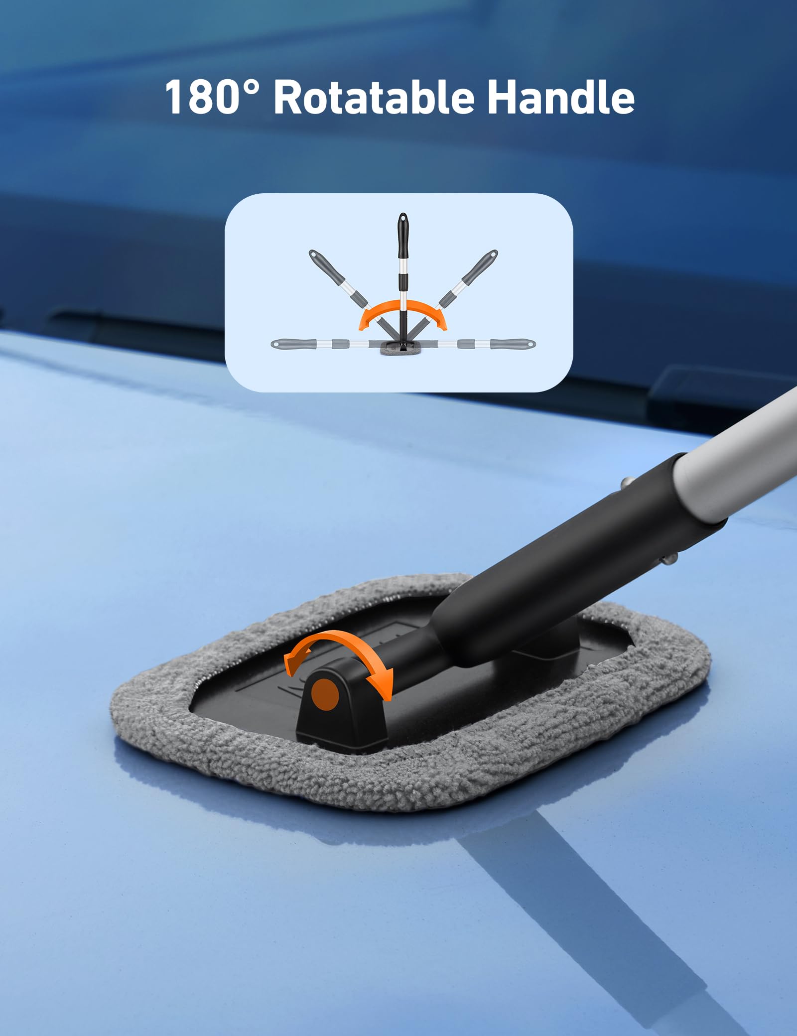 AstroAI Windshield Cleaner Kit - 4 Reusable Washable Microfiber Pads with Extendable Handle for Car Windows Cleaning - Perfect for Auto Glass, Home Windows and Mirrors