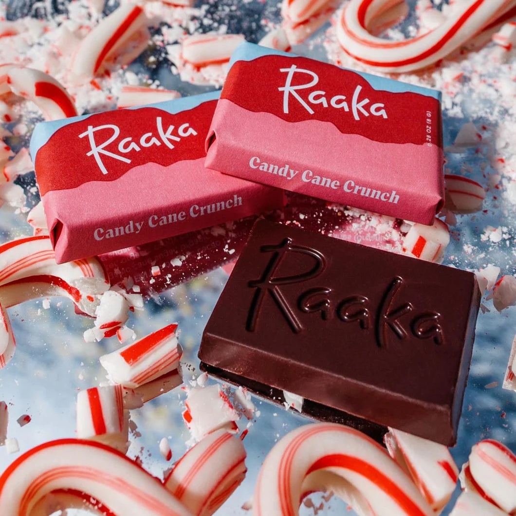 Raaka Organic Candy Cane Crunch Mini Chocolate Bars - Holiday Gift, Christmas Stocking Stuffer & Winter Treats for Parties, Gifts & Desserts