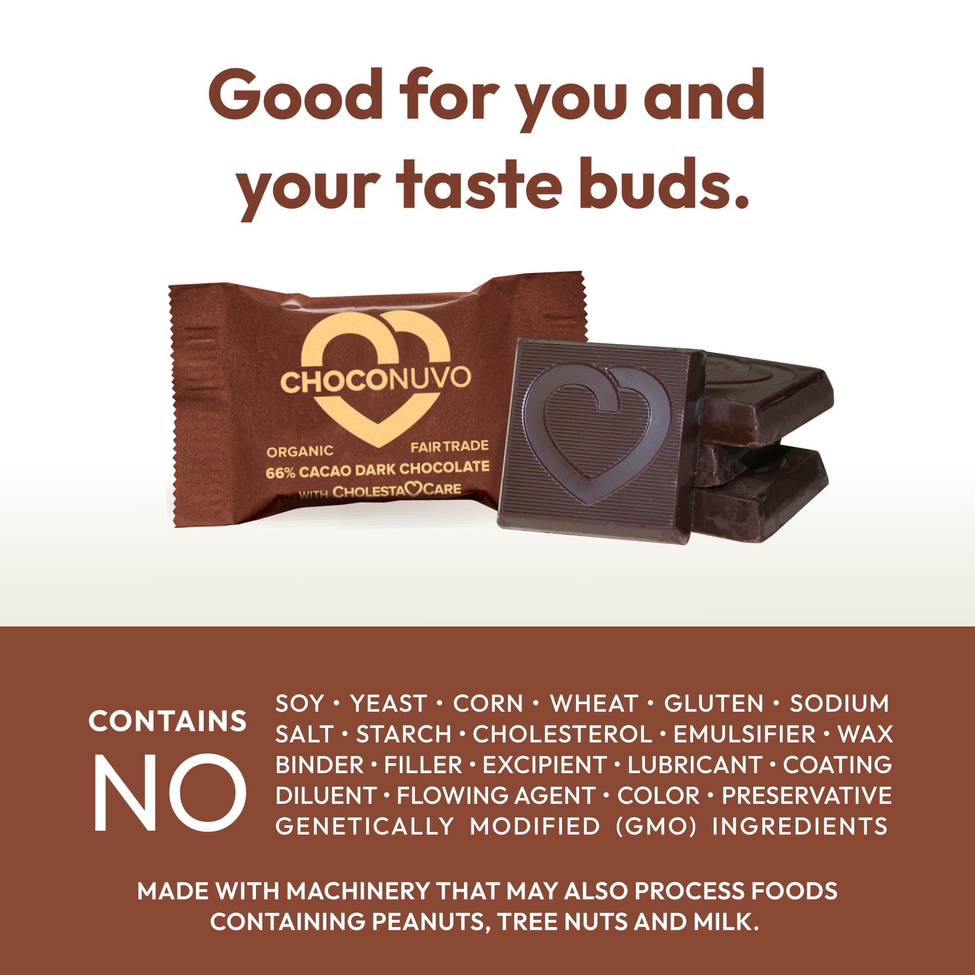 ANDREW LESSMAN ChocoNuvo 66% Cacao 180 Pieces - Organic Fair Trade Mild Dark Chocolate with Plant Sterols for Healthy Cholesterol | Low Calorie (26 Cal/Sq), Low Fat, Low Sugar Snacks | Perfect for Heart-Healthy Diets, Office Snacking & Gift Giving