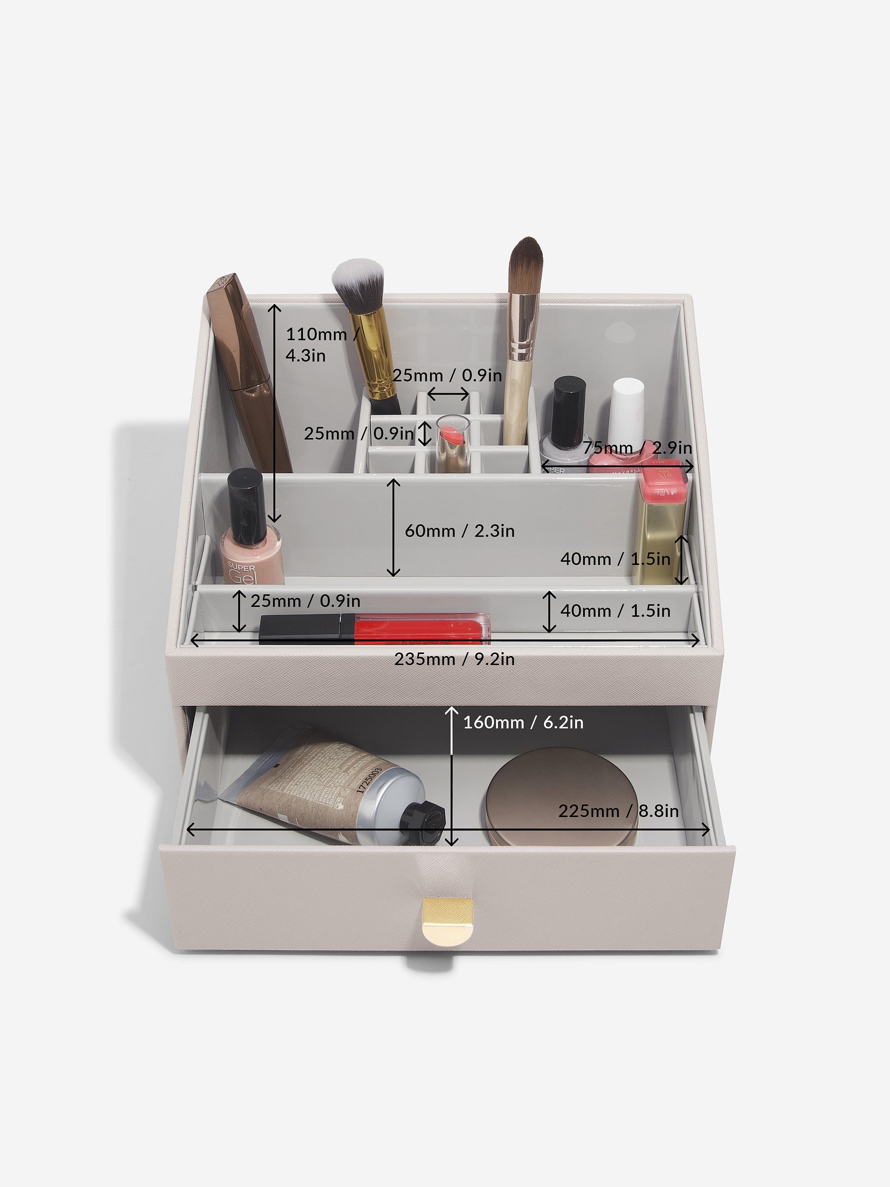 Classic Taupe Makeup Organizer with Drawers - Perfect for Vanity, Bathroom & Travel Storage | Beauty Cosmetic Organizer for Brushes, Lipsticks & Makeup Essentials