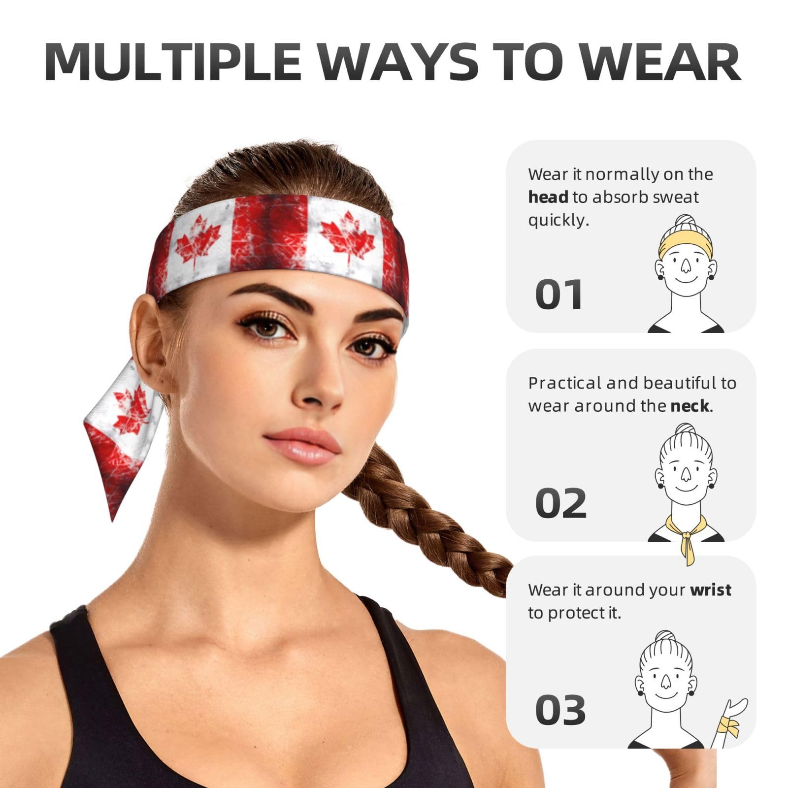 MYGANN Retro Canada Flag Unisex Sports Bandana - Reversible Headband & Neck Scarf for Yoga, Fitness, Jogging, Running, Hiking & Outdoor Activities