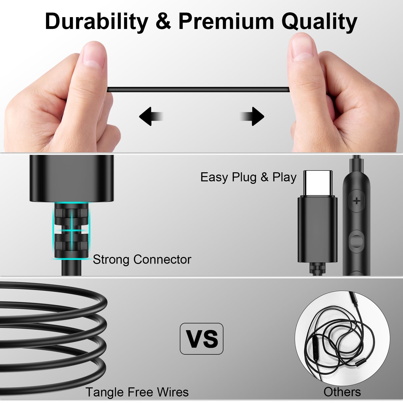USB C Wired Earbuds with Microphone & Noise Cancellation - Magnetic Type C Earphones Compatible with iPhone 16/15 Pro Max, Samsung S25/S24/A Series, iPad 10/11 & Pixel 9 - Perfect for Commuting, Gaming & Work Calls