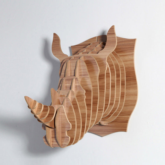 3D Wooden Rhinoceros Head Wall Art - DIY Animal Puzzle Sculpture for Home Decor, Wildlife Theme, WD004 - Perfect for Living Room, Bedroom, or Office Wall Hanging