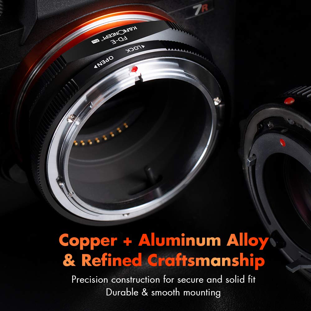 K&F Concept FD to E Mount Lens Adapter - Compatible with Canon FD/FL Lenses to Sony E NEX Mount Mirrorless Cameras (A6000, A6400, A7II, A5100, A7, A7RIII) - Matte Finish Design for Professional Photography & Videography