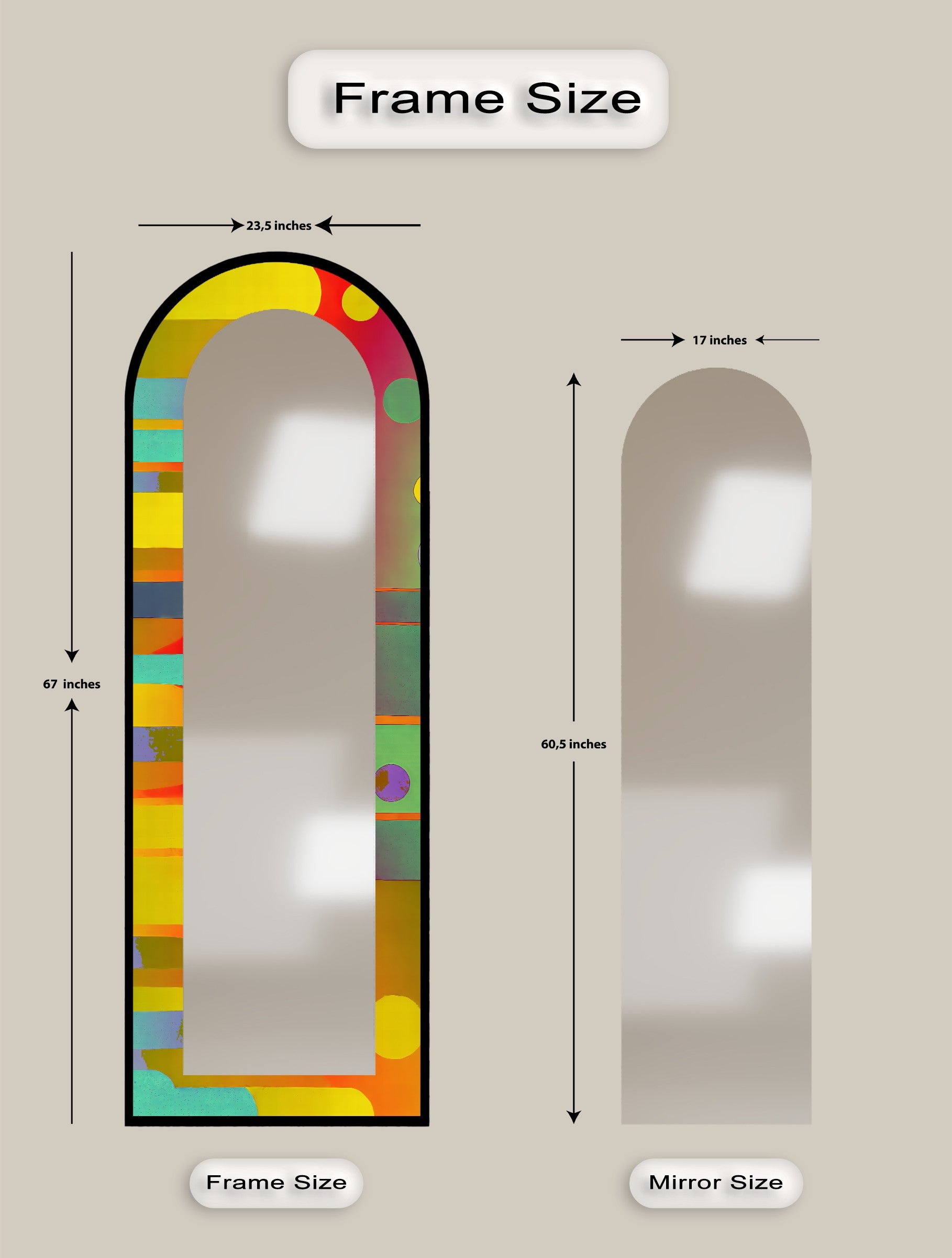 Abstract Circle and Stripe Full Length Floor Mirror - Modern Decorative Wall Mirror for Bedroom, Living Room & Entryway