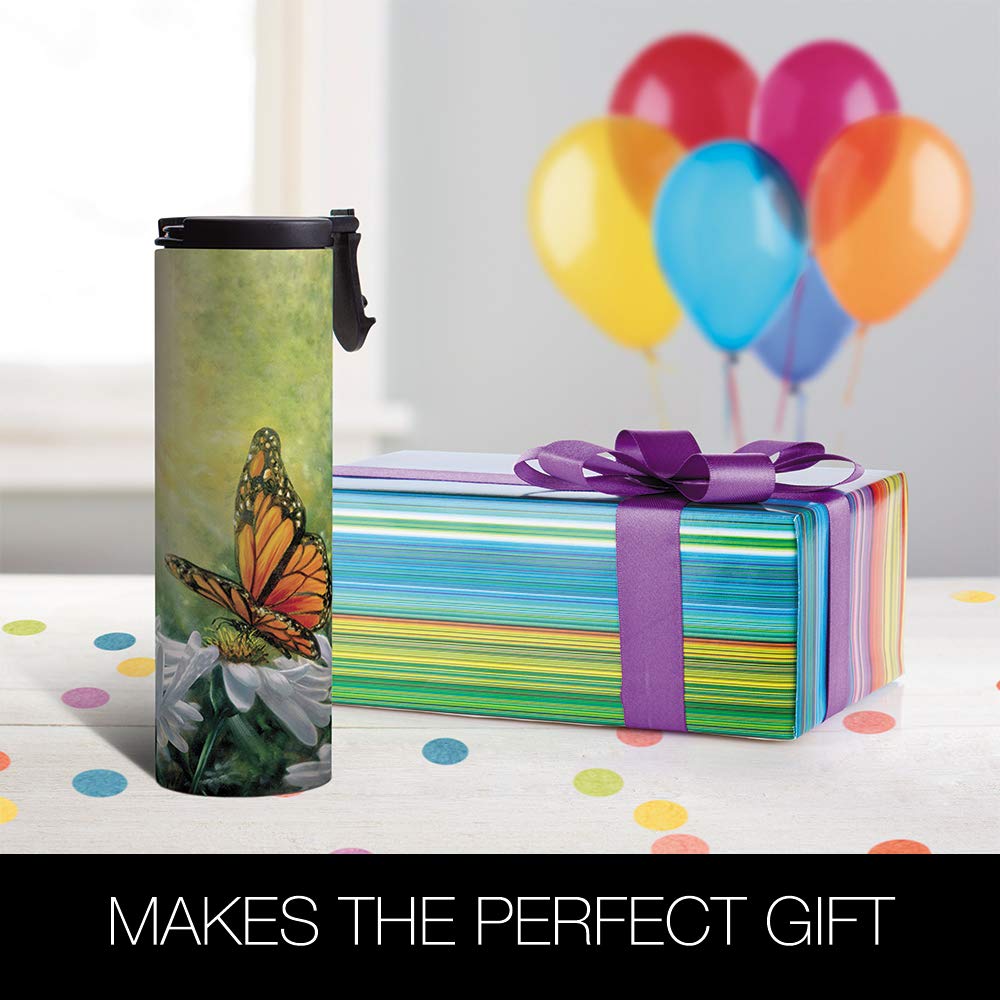 Stainless Steel Vacuum Insulated Travel Coffee Mug - Tree-Free Greetings Barista Tumbler, 20oz Insulated Cup for Hot & Cold Drinks | Perfect for Office, Commuting & Outdoor Adventures | Monarch Butterfly Design