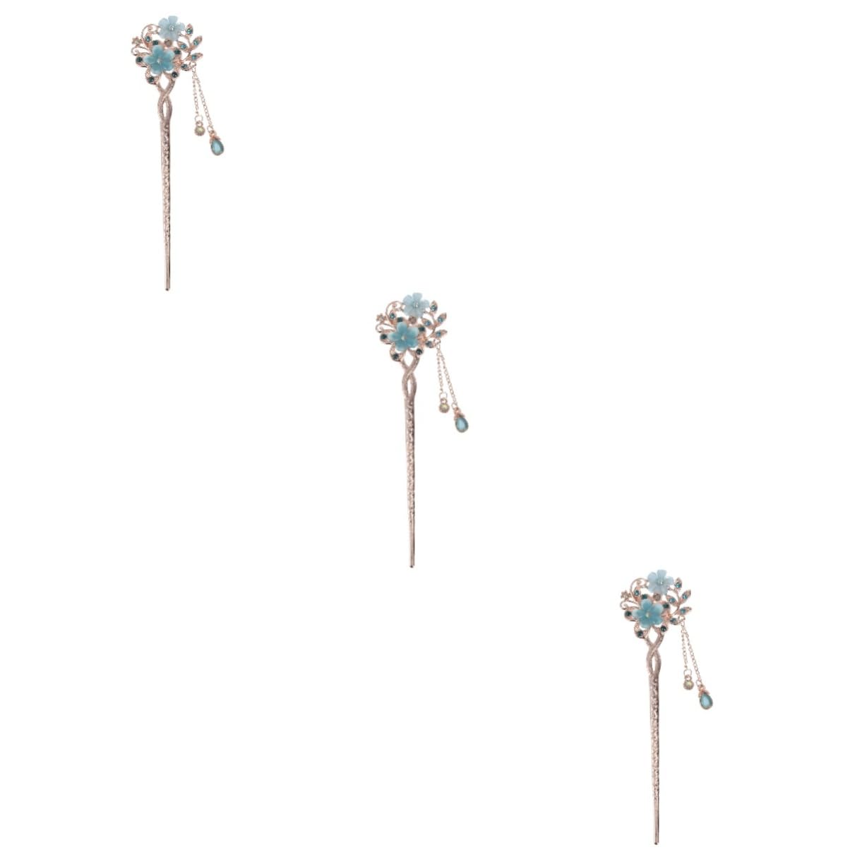 POPETPOP 3-Piece Chinese Hair Sticks Set - Metallic Hair Clips for Women, Japanese Hair Accessories with Tassel & Flower Design - Crystal Hair Pins for Buns, Bridal & Folk Style - Perfect for Weddings, Cosplay & Traditional Hairstyles
