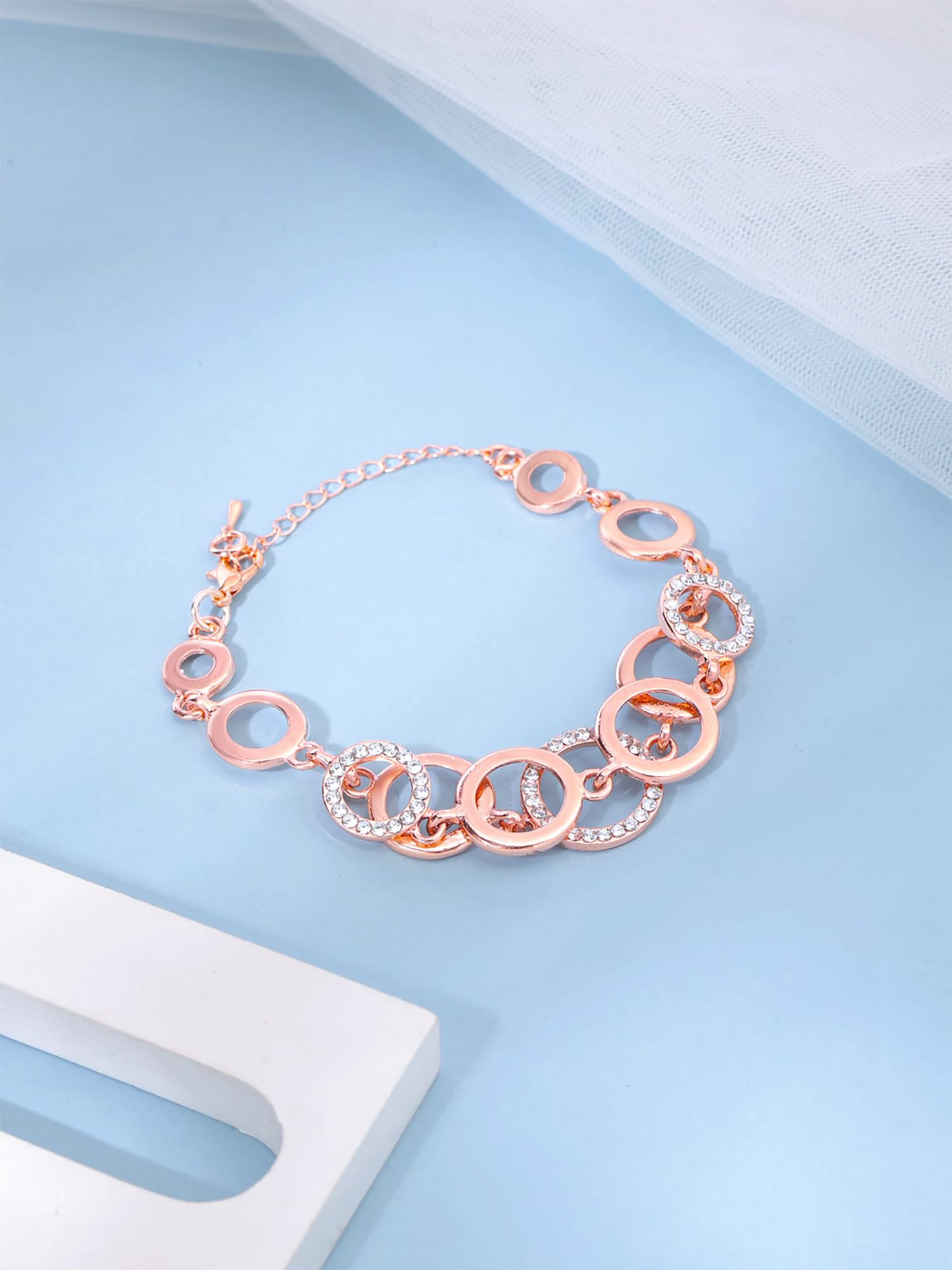 Yellow Chimes Valentine's Day Gift for Women & Girls | Rose Gold Crystal Studded Bracelet | Fashion Coin Shaped Jewelry | Birthday Present for Her | Perfect for Date Night, Anniversary & Special Occasions