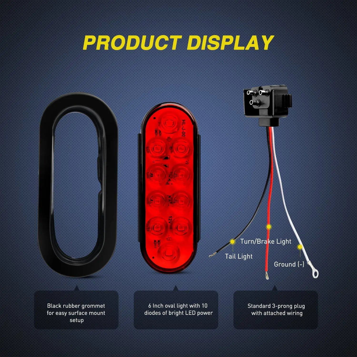 6 Inch Oval Red LED Trailer Tail Lights - 2 Pairs Waterproof Brake Lights for Trucks, Trailers, RVs & Boats - Durable Stop & Turn Signal Lights for Safe Night Driving & Towing