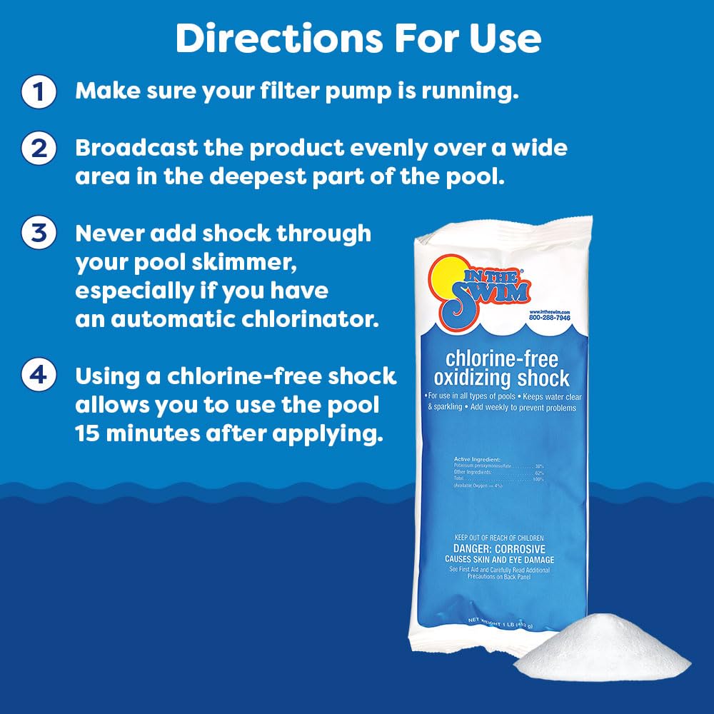 Chlorine-Free Pool Shock - Quick Dissolving Fast-Acting Shock Oxidizer for Swimming Pools & Spas | 6-Pack (1 lb Each) | Ideal for Weekly Maintenance & Water Clarification