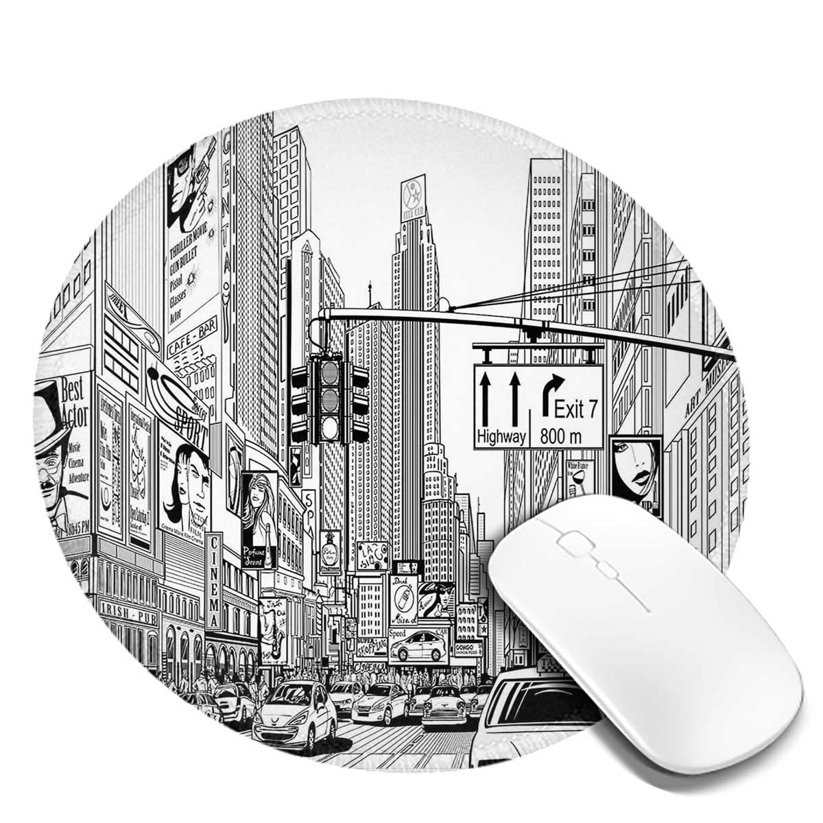 Non-Slip Round Rubber Mouse Pad Set (4PCS) - New York Urban Sketch Design for Office & Gaming Desk - 7.9×7.9×0.12 inches - Perfect for Computers, Laptops & Workstations