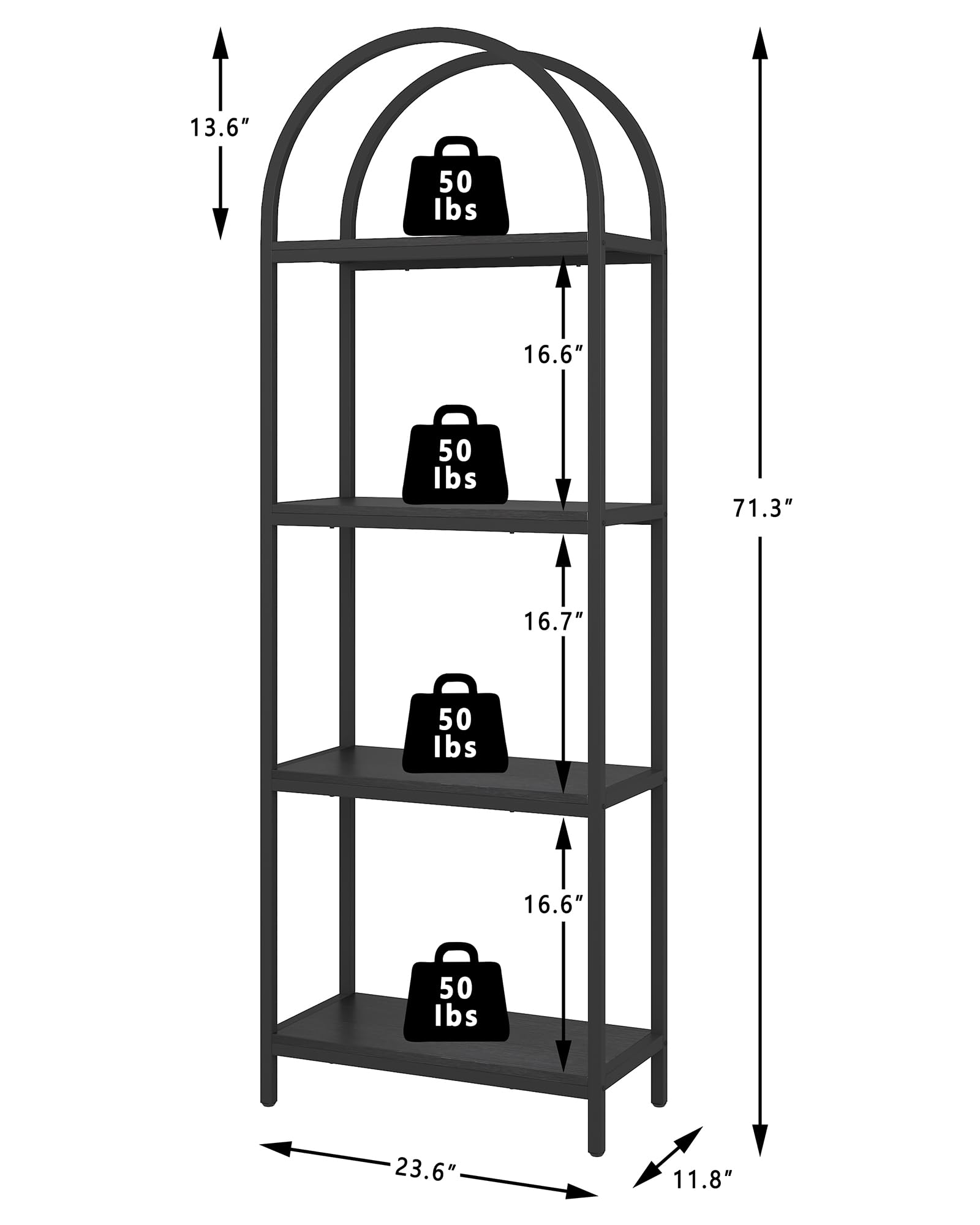 4-Tier Arched Bookcase - 71.3